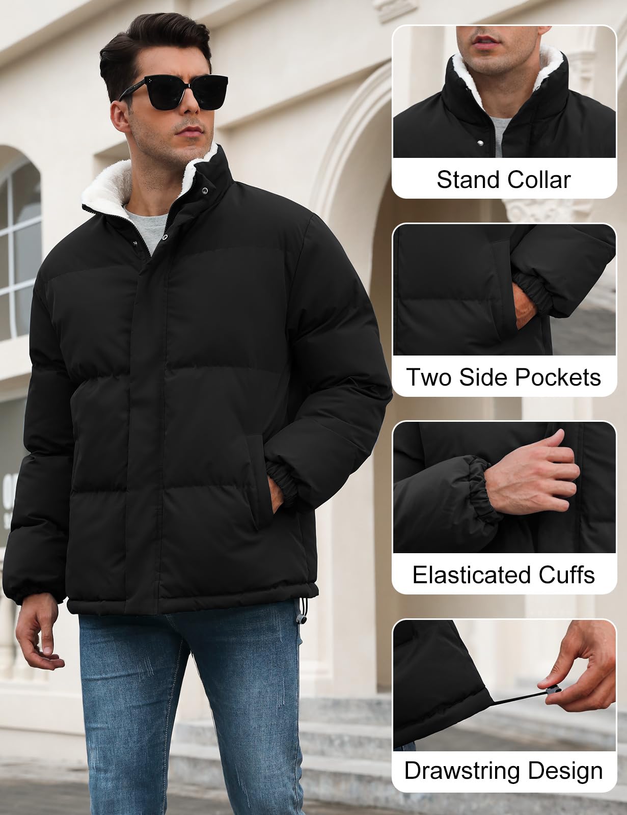 RITOSTA Giubbotto Invernale Uomo Casual Giacca in Pile da Lavoro Termica Jacket Piumino Cappotto Elegante Felpa Imbottita Giaccone Manica Lunga Sport e Tempo Libero con Cerniera