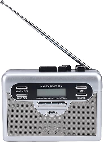 Bewinner Cassette Player AM FM Radio, Retro Cassette Tape Player Recorder with Digital Clock Timer, Built in Speaker & 3.5mm Microphone Earphone