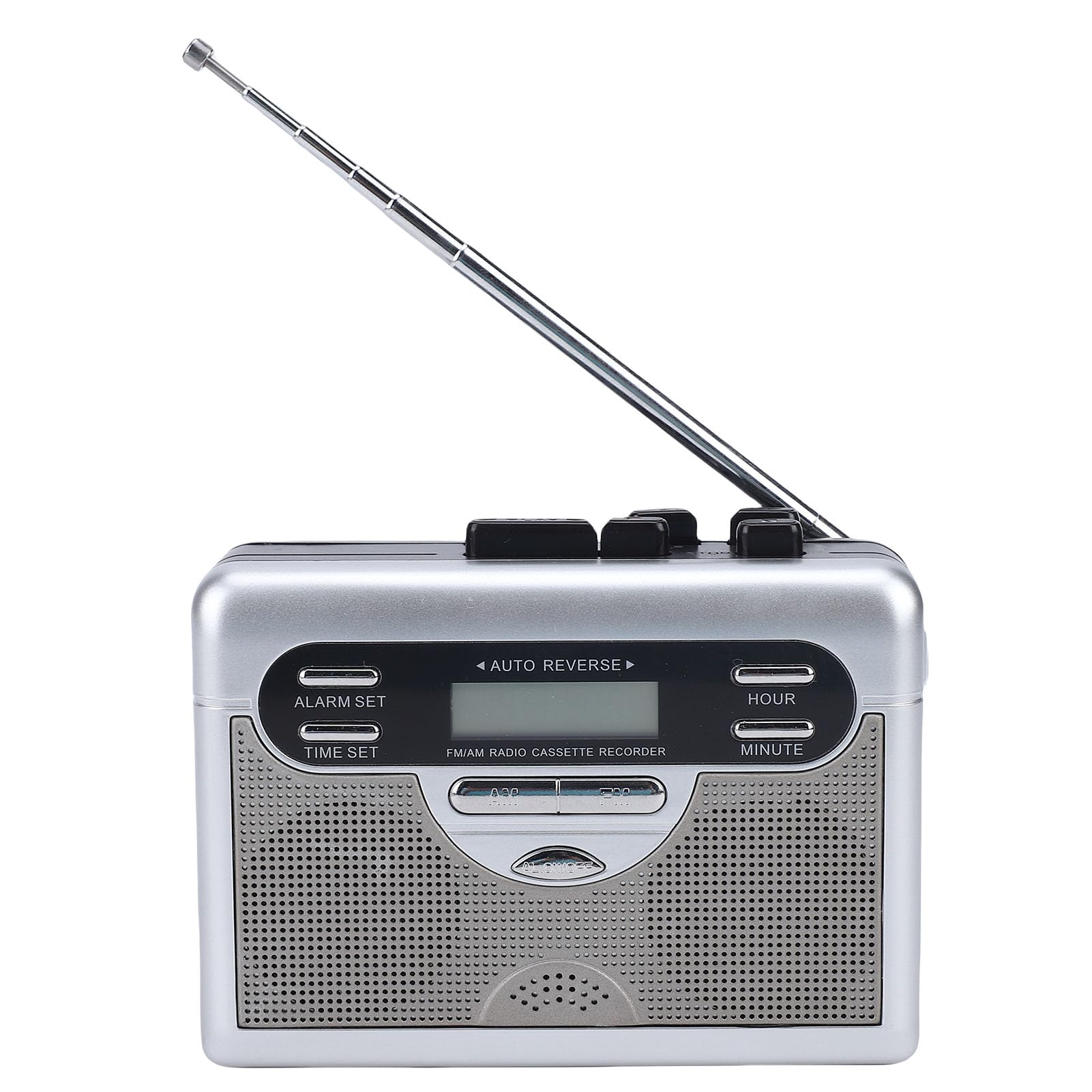 Odtwarzacz Kasetowy w Stylu Retro z funkcją Automatycznego Cofania, Przenośny Radioodtwarzacz AM/FM, Zegar Cyfrowy, Wbudowany Głośnik Stereo, Wyświetlacz LED, Gniazdo