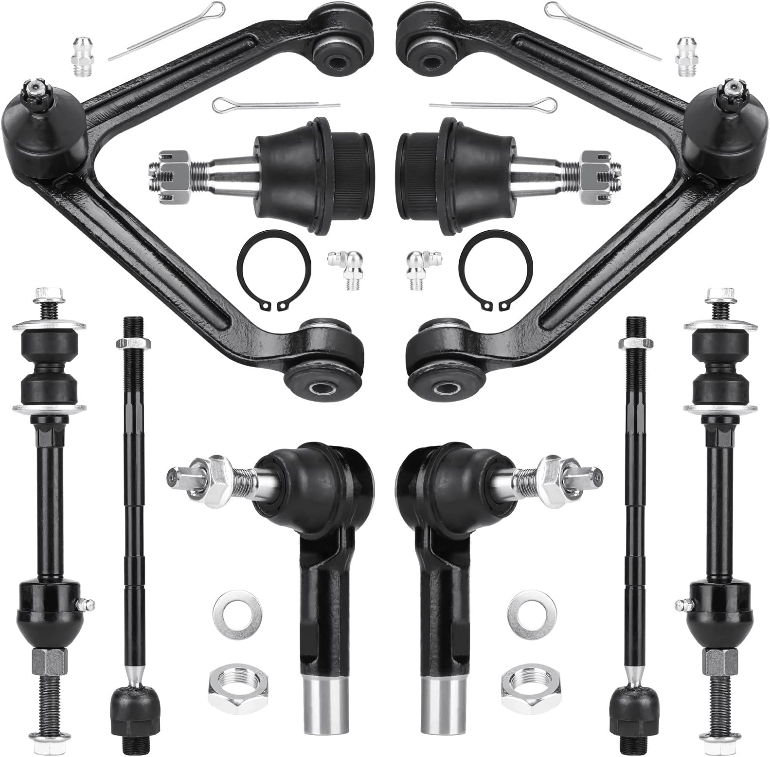 10PCS K7424 Front Upper Control Arm w/Ball Joint for Dodge Ram 1500 2002-2005 2WD RWD Tie Rod End Sway Bar Link Suspension Kit, ES3538 EV407 K7400 K7411
