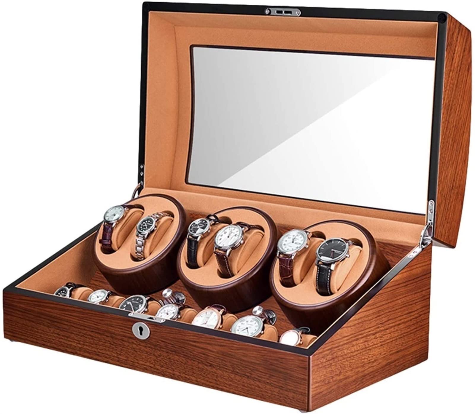 Uhrenbeweger für 6+7 Uhren, Uhrenbox für Automatikuhren mit leisem Motor, große Kapazität, Klavierlack-Finish, passend für Damen- und Herrenuhren, Zubehör