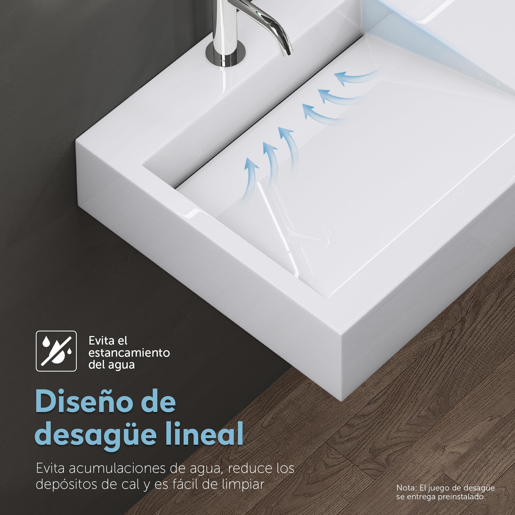 doporro Lavabo Suspendido de Mármol Fundido Blanco 100x50x15 cm – Lavabo de Baño sobre Encimera, Rectangular, Colossum11