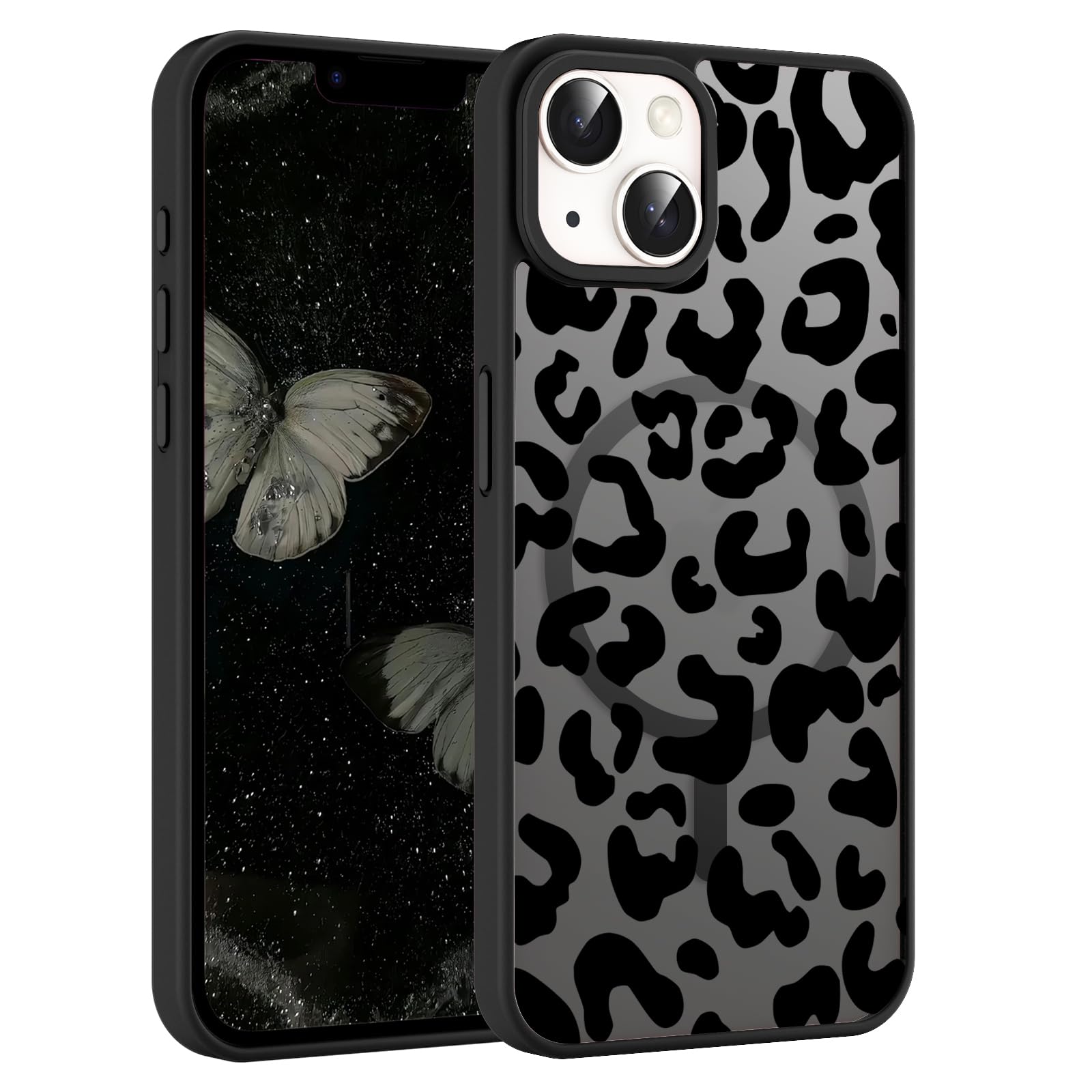 Saqmkil Magnetica Cover per iPhone 14/iPhone 13 Compatibile con MagSafe, Aesthetic Disegni Leopardata Motivo Custodia, Traslucido Hard PC Antiurto Protettiva Custodie per iPhone 13 6,1, Marrone