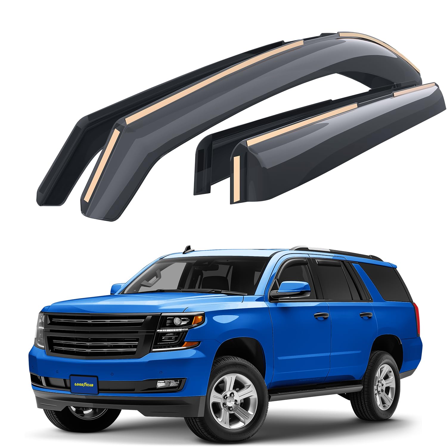 Goodyear Shatterproof in-Channel Window Deflectors for Chevrolet (Chevy) Tahoe 2015-2020, Rain Guards, Window Visors for Cars, Vent Deflector, Car Accessories, 4 pcs - GY007871