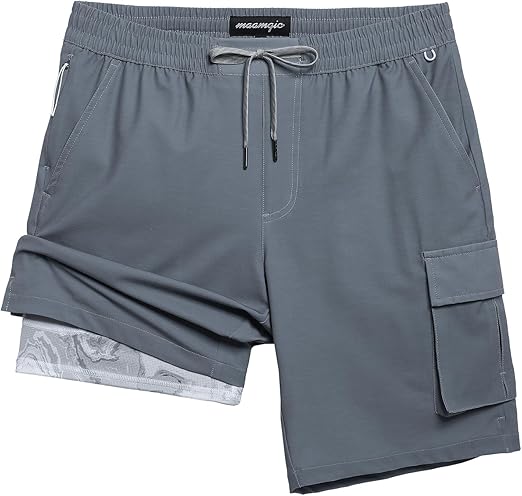 maamgic Mens Swim Trunks with Compression Liner 9 inch Quick Dry Men Bathing Suit Stretch Board Shorts