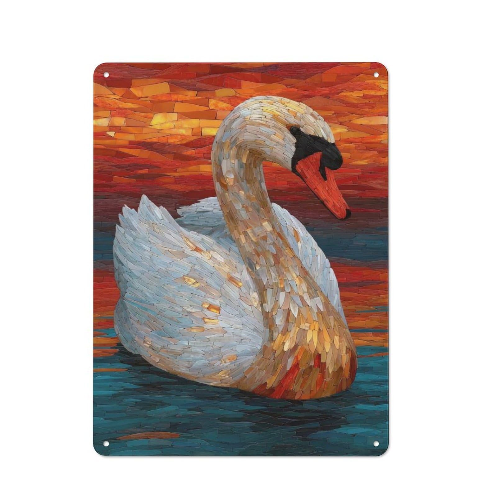 Junmoney Style-19 Swan Mosaic Art Urban Metal Wall Decor 40X30cm, Metal Wall Art Sign For Loft, Studio, Office Or Creative Room