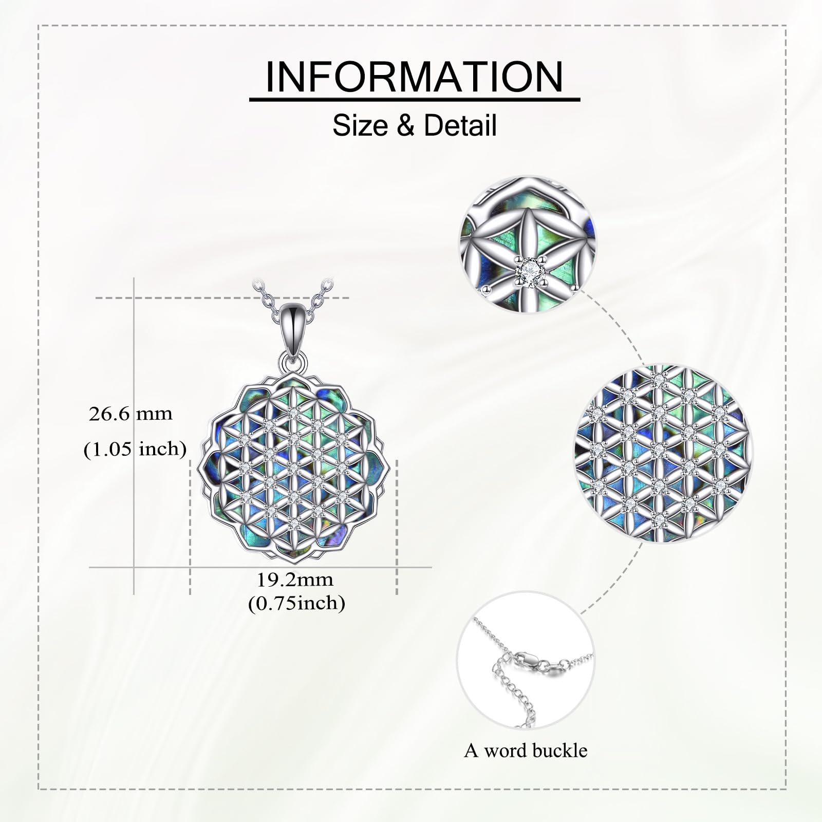 Blume des Lebens Halskette 925 Sterling Silber Abalone Lebensblume Anhänger Kette Filigran Schmuck Geschenke für Damen Frauen Weiblich.
