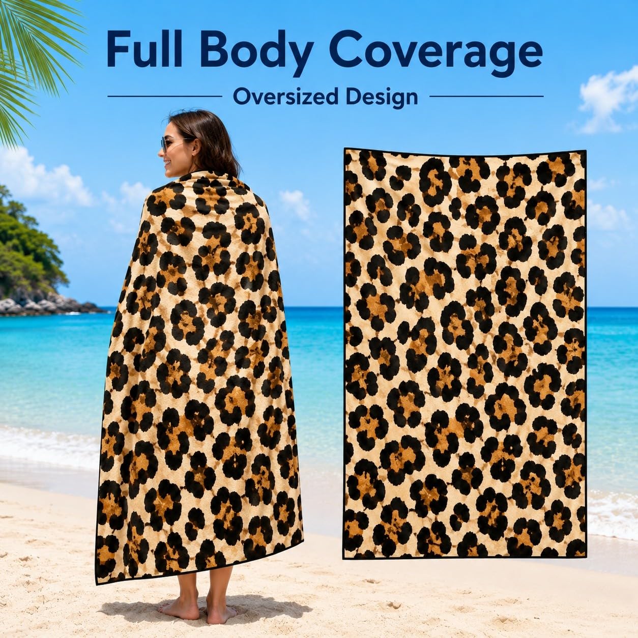 Telo Mare Microfibra Stampa Leopardata Asciugatura Rapida | Asciugamano da Spiaggia Macchie Classiche, 145x200 cm, Assorbente, Accessori Mare, per Palestra Viaggio