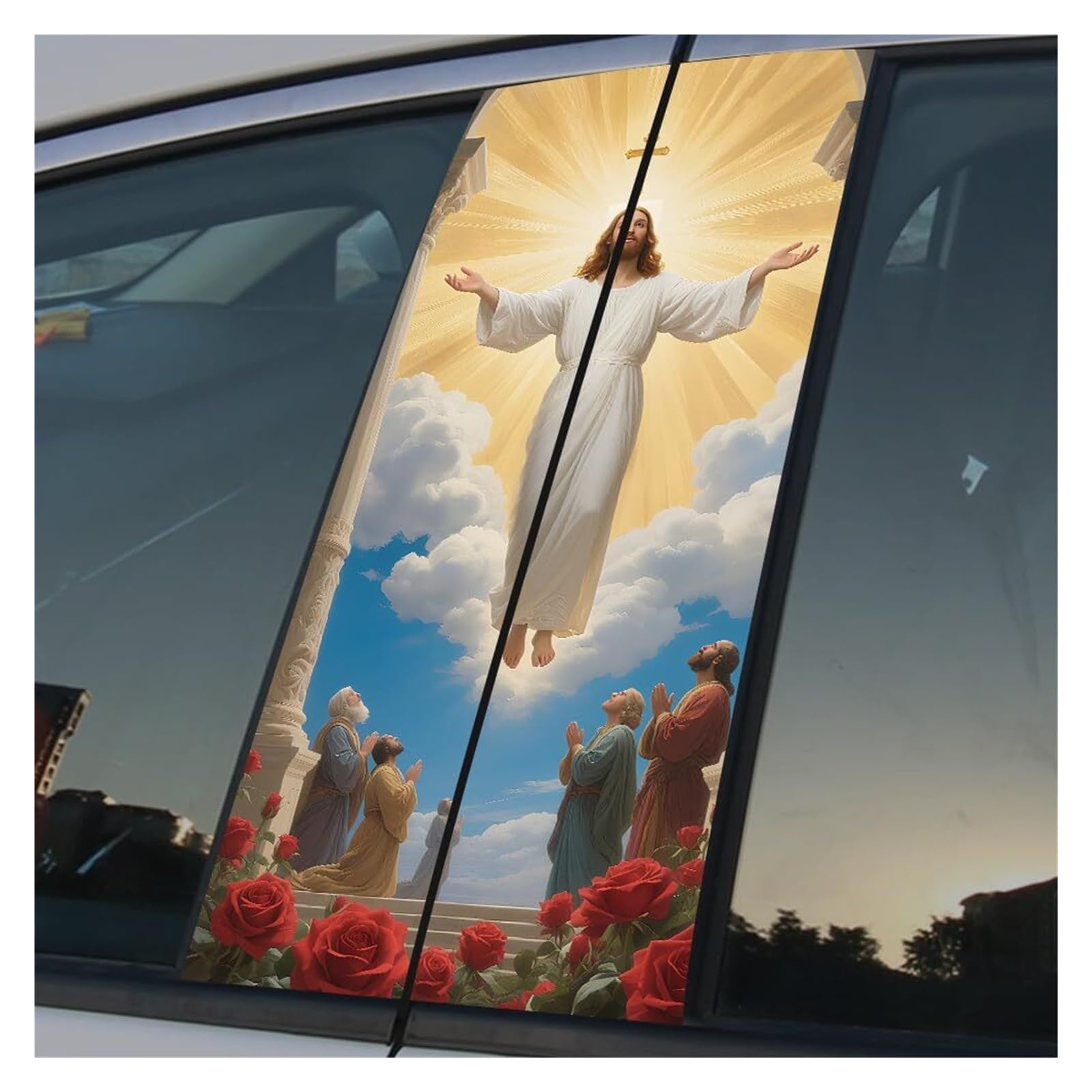 1 Pair Jesus Car B-Pillar Decals, Cross Car Center Pillar Stickers, Waterproof Vinyl Christian Vehicle Door Pillar Sticker Scratch Cover Sticker for Car Auto SUV(Colorful Jesus)