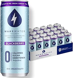 WakeWater Caffeinated Sparkling Water | BlackBerry, 355ml X 24 Cans | Natural Green Tea Caffeine | Zero Sugar, Zero Calories, Sweetener Free, Sugar Free 355ml X 24 cans