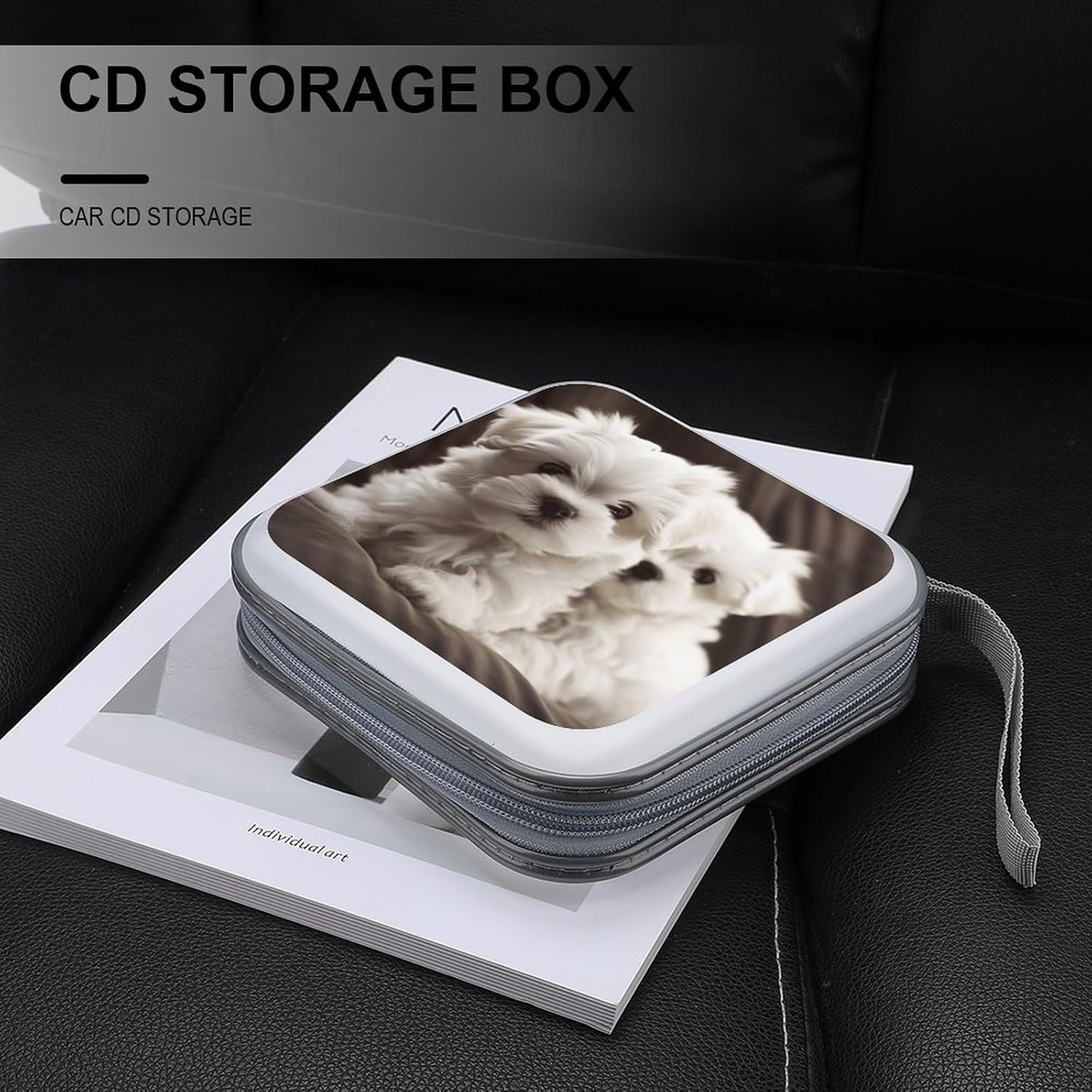 Cute Maltese Puppy CD Case Binder for Travel Car DVD Storage Box with Handles Fashion DVD Storage Case Cover CD Storage Binder for Movie Music Audio Disks 40 Disc Units image 5