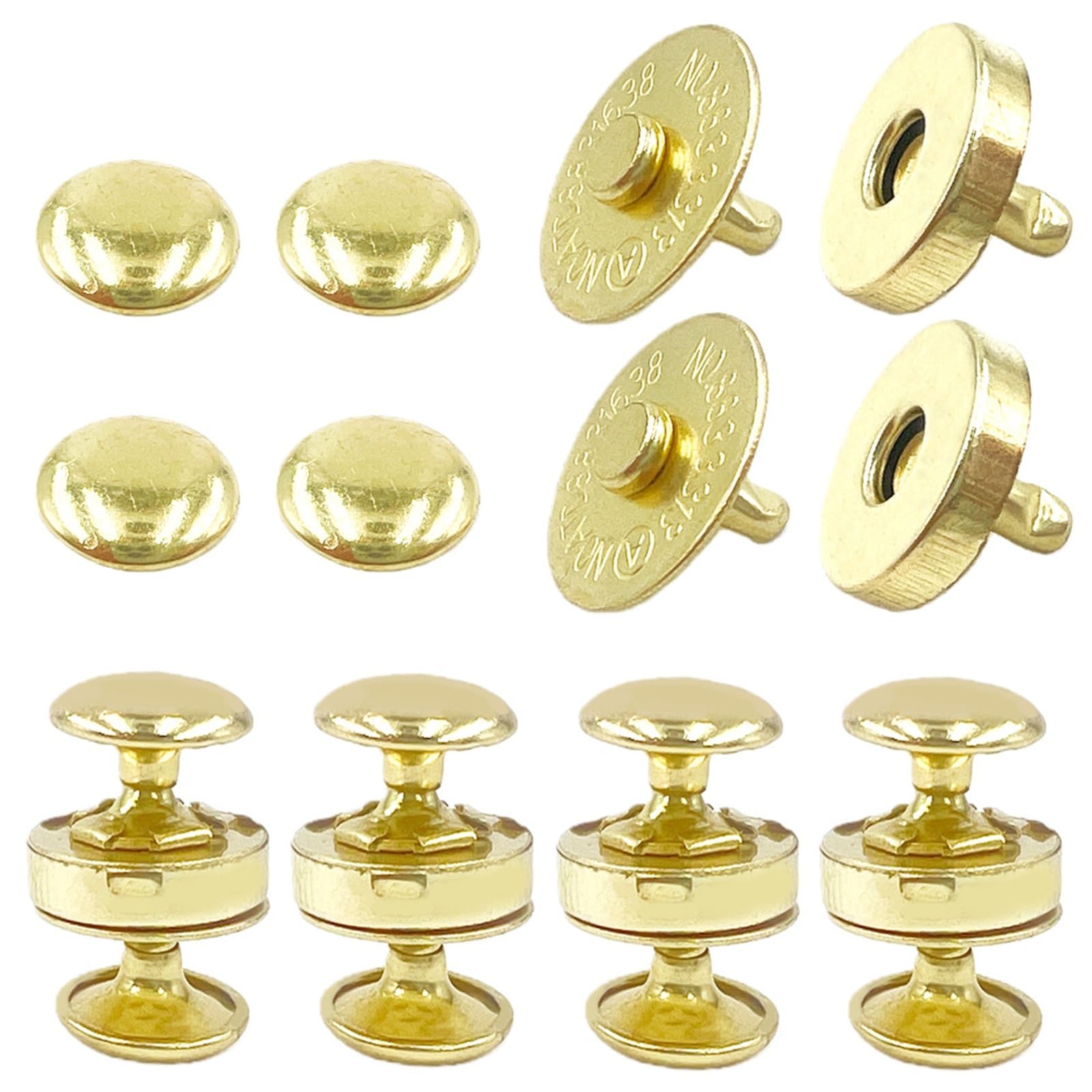 Magnetic Press Studs 10 Sets 14mm and 18mm Diameter Round Magnetic Snap, Strong Button Clasps Double-Sided Leather Snaps(14mm Gold)