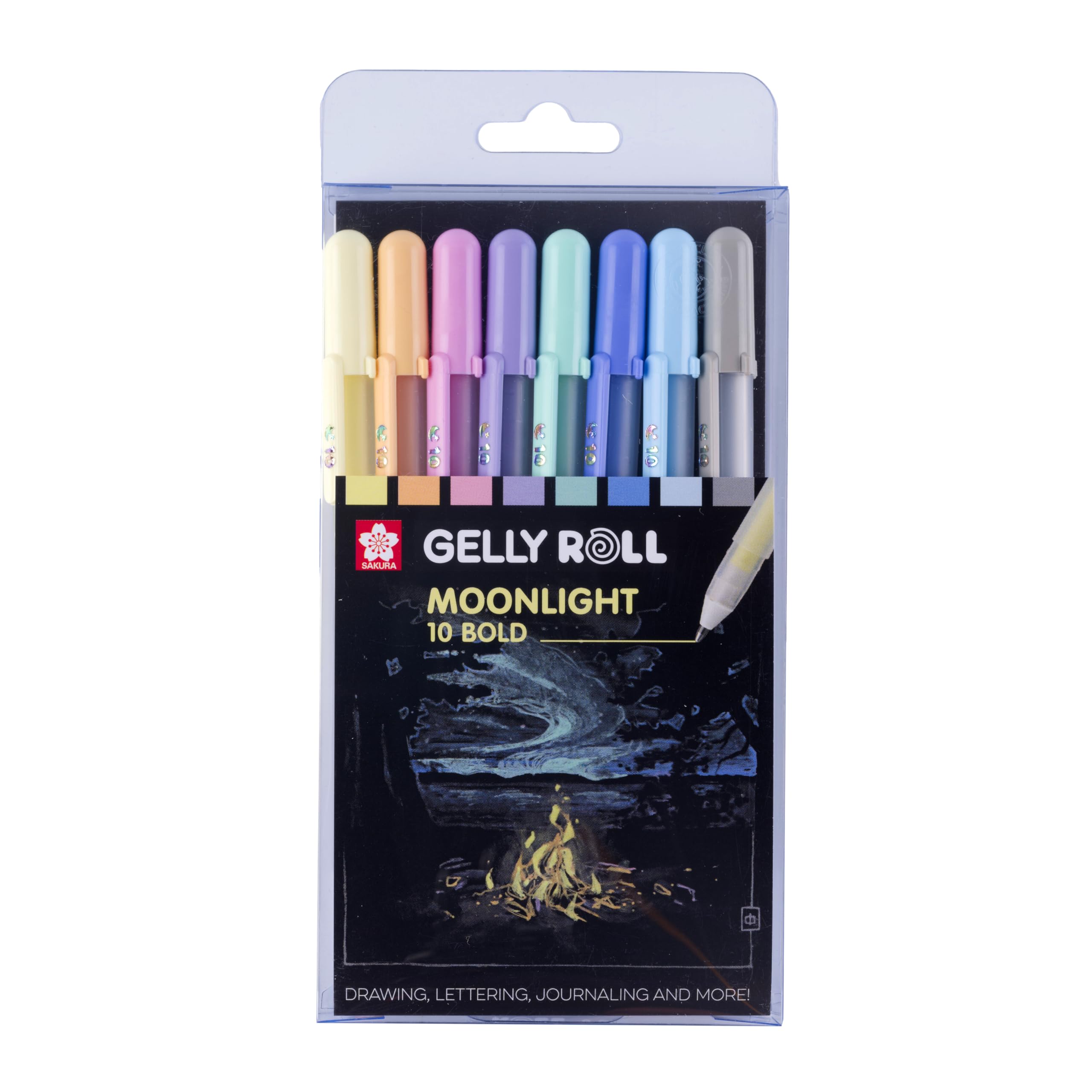 Sakura Gelly Roll Moonlight 10 Penne Gel - Set Di 8 Colori Pastello - Punta Media 0,5 Mm - Inchiostro Liscio A Base D'acqua - Vibrante Su Carta Bianca E Nera - Si Illumina Alla Luce Del Nero-image