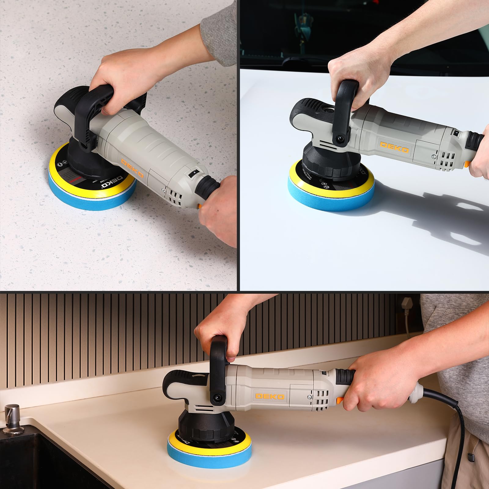 Lucidatrice orbitale elettrica per auto: DEKOPRO 800W lucidatrice rotorbitale eccentrica con piastra da 150 mm, 6 velocità variabili da 1800-5500RPM, orbita di 9 mm - per lucidatura e cera delle auto