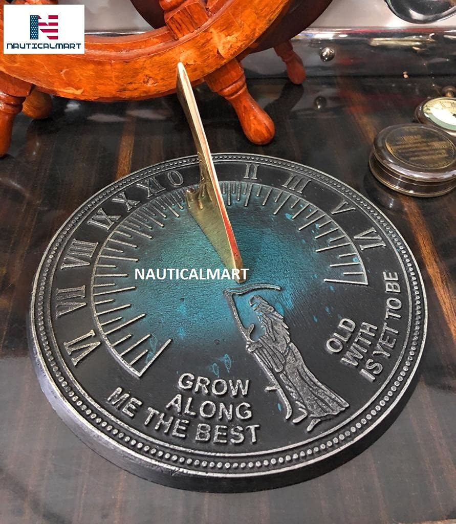 Brass Sundial Grow Old Along with Me (Green Sundial)