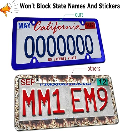 Miniatura 3 de Marcos azules para placa de matrícula, cubiertas delanteras y traseras de aluminio para hombres y mujeres, paquete de 2 soportes delgados de 4