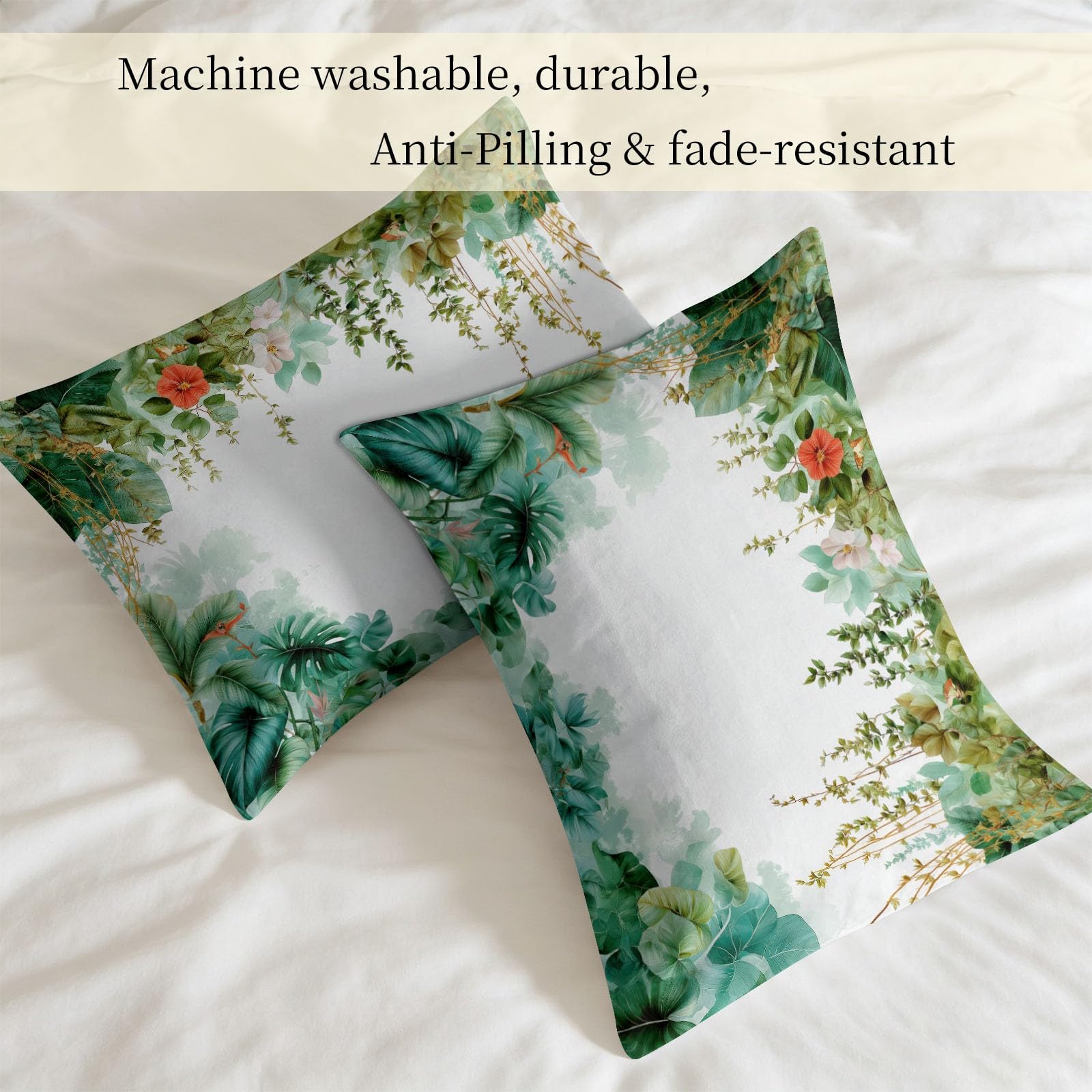 Trapunta 4 stagioni reversibile con 2 federe, 220 x 240 cm stile giungla tropicale disegnato a mano viti pappagalli fiori foglie bianco trapunta trapuntata senza cappuccio morbido traspirante