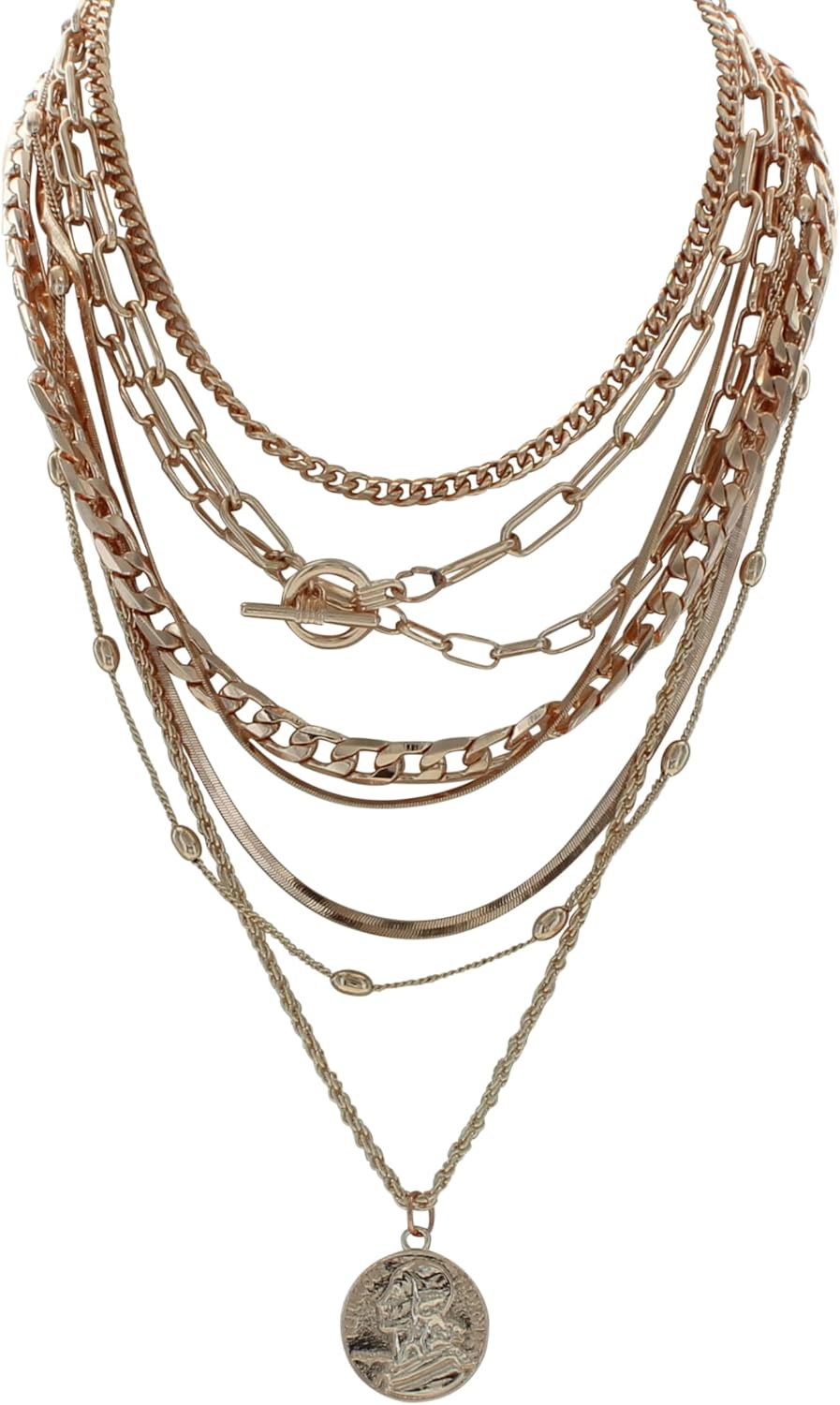 Olivia Welles Lindsay Layered Necklace for Women Gold Plated Multi Layer Mixed 8- Chain Circles Pendant Necklace