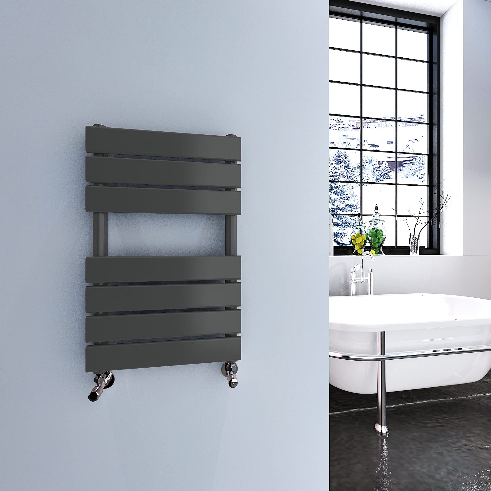 Myb Anthracite Heated Towel Rail Radiator For Bathroom Flat Panel Ladder Designer Radiator 650X400mm Central Heating Rads