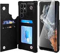 Vista 26 de VANAVAGY Funda compatible con Galaxy S22 Ultra tipo cartera con bloqueo RFID, piel sintética, cierre magnético, función atril y función atril