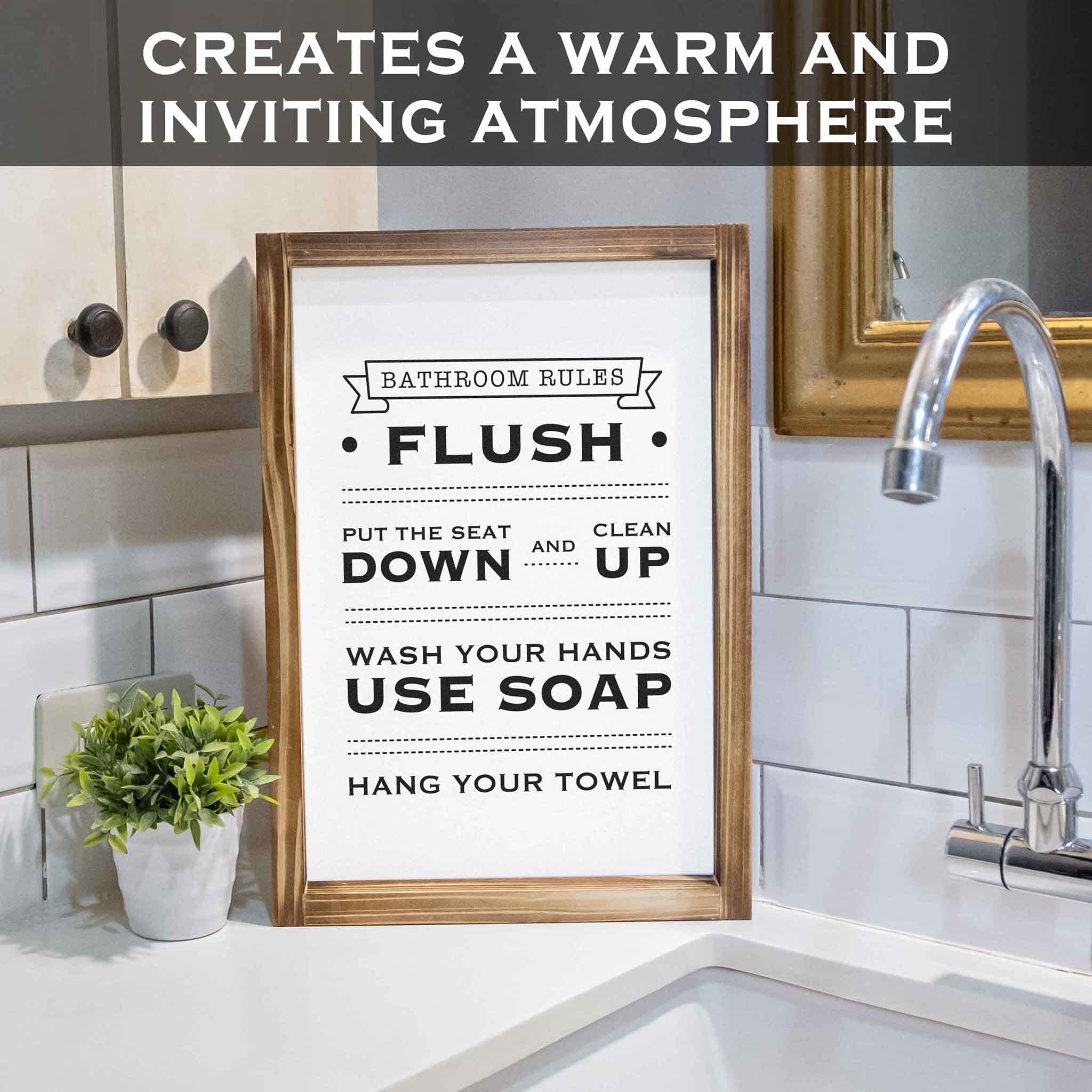 Wood Bathroom Rules Sign Decor Funny 11x16 Inch, Cute Bathroom Sign Decor, Bathroom Rules Wall Art, Funny Bathroom Signs