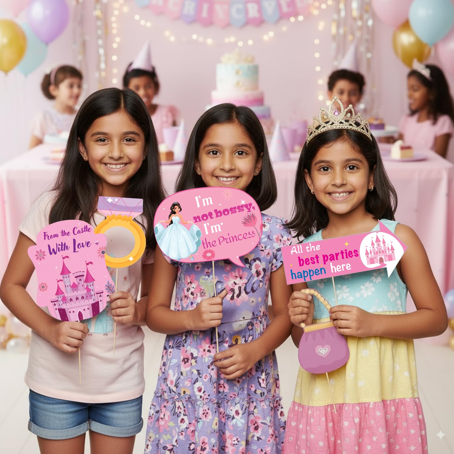 Party Propz Princess Theme Birthday Decoration Items- 17 Pcs, Princess Decoration Set Combo, Birthday Props for Kids, Princesses Party Supplies for Girls,Photobooth Props Fun 3