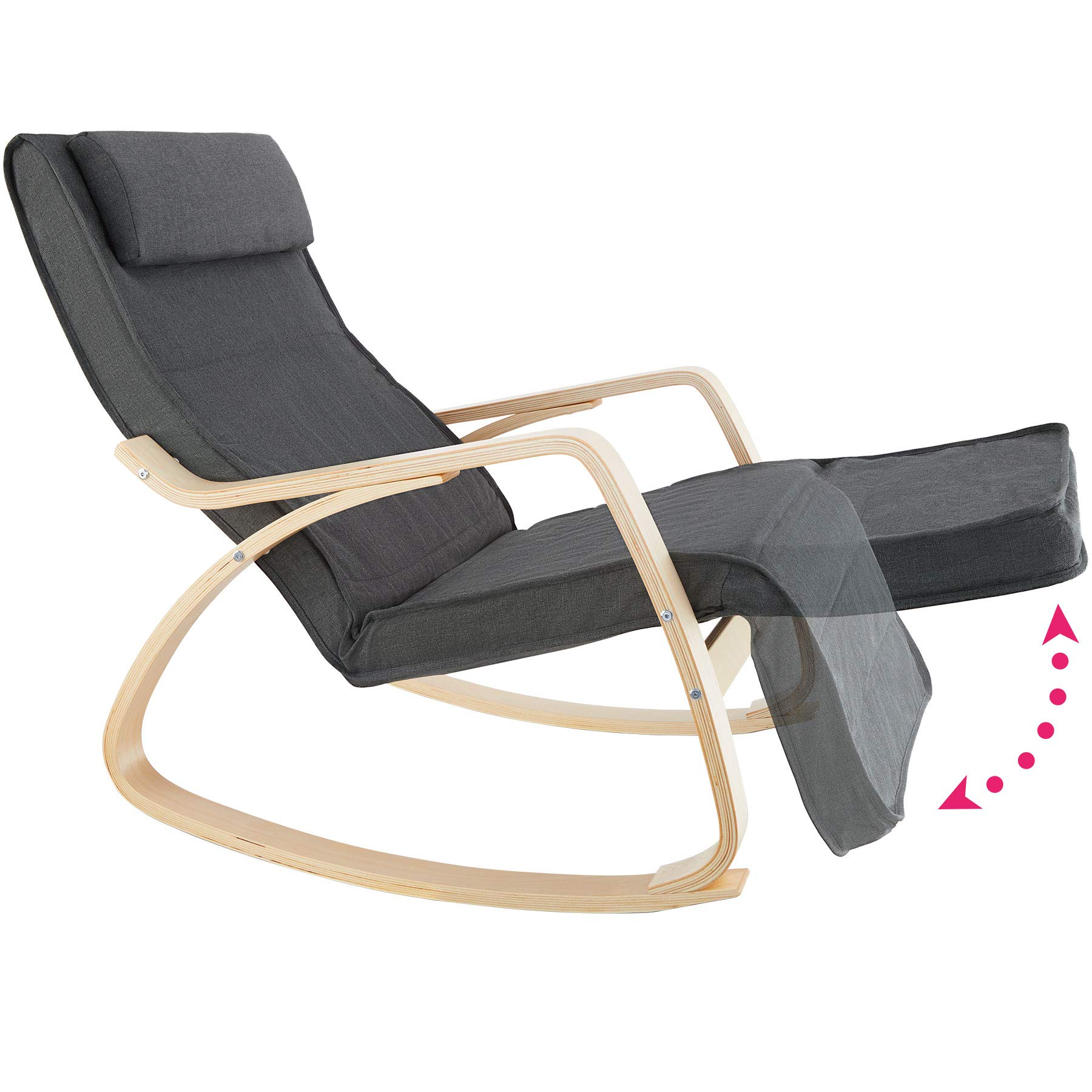 tectake® Silla Mecedora Ergonómica, Reposapiés Ajustable en 5 Posiciones, Cojín Mullido con Cierre, Almohadillas Antideslizantes, Estructura Robusta, Sillon Lectura, Muebles de Salon - Gris Oscuro