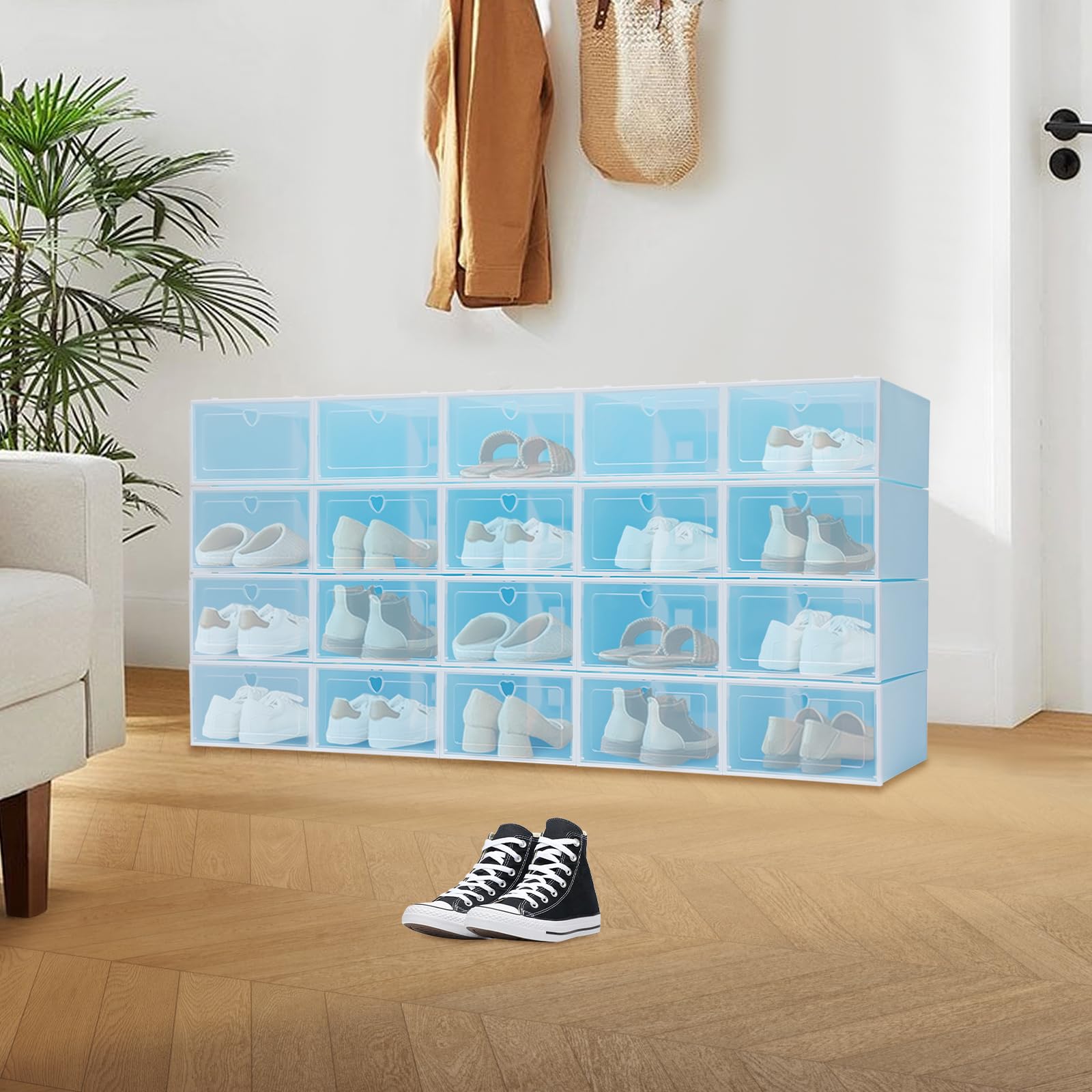 Nuovo 20 Pezzi Spessa scatola trasparente di immagazzinaggio di polvere densa, per scarpe piccoli oggetti leggeri vestiti accessori biancheria da letto giocattoli cavi asciugamani