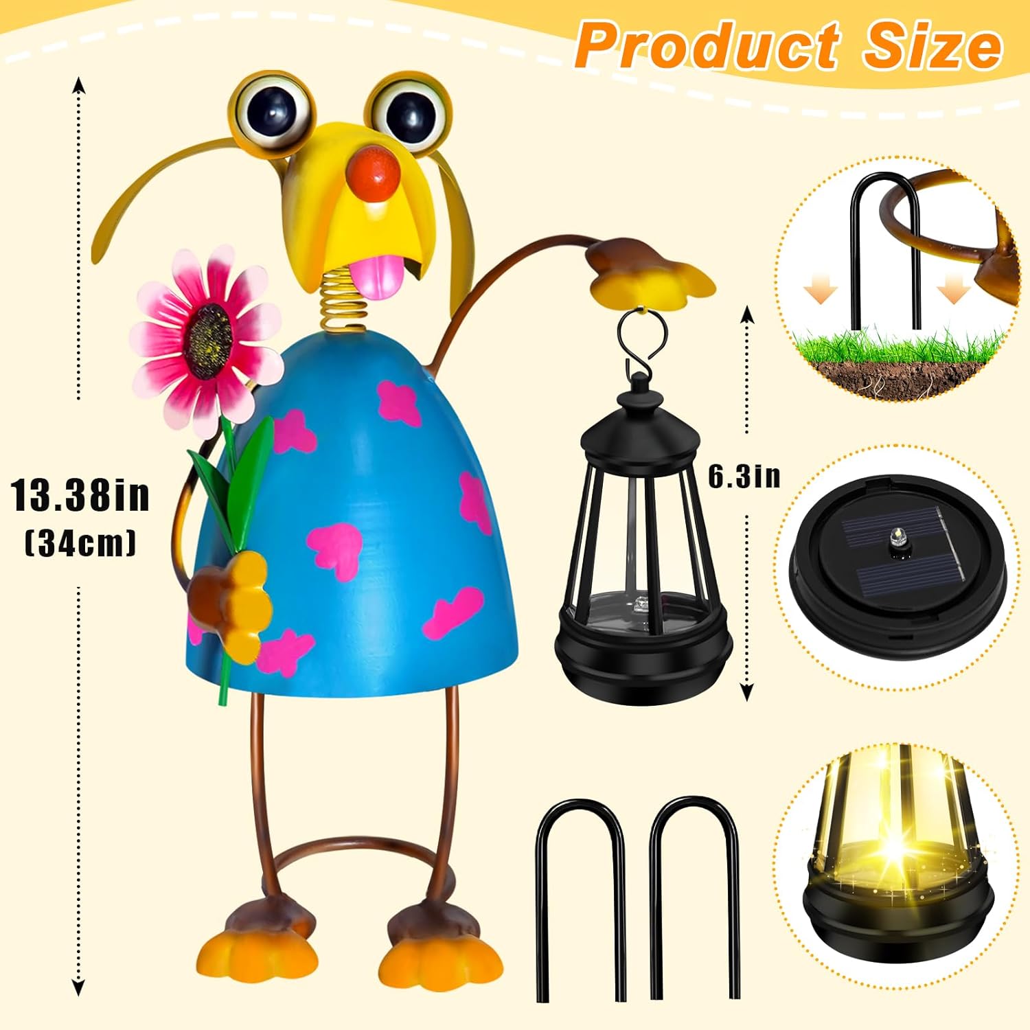 Solar Garden Lights Dog Statue with Solar Lantern Lights,13.38 inch Garden Lawn Decoration,Birthday Gifts for Women Grandma,Gardening Gifts Decorative Stakes for Yard,Patio,Porch, Christmas - Image 6