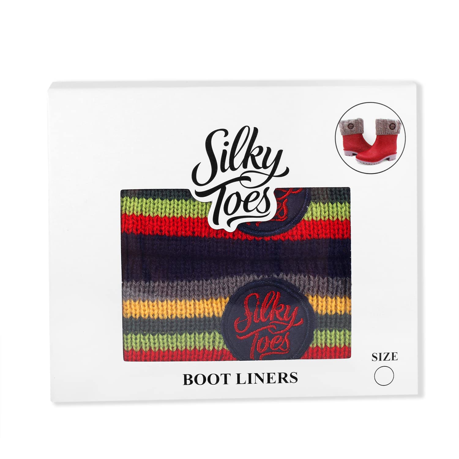 Silky Toes Kids Warm Cozy Fleece Lined Boot Liners With Cable Knit Cuff (Striped, Large)