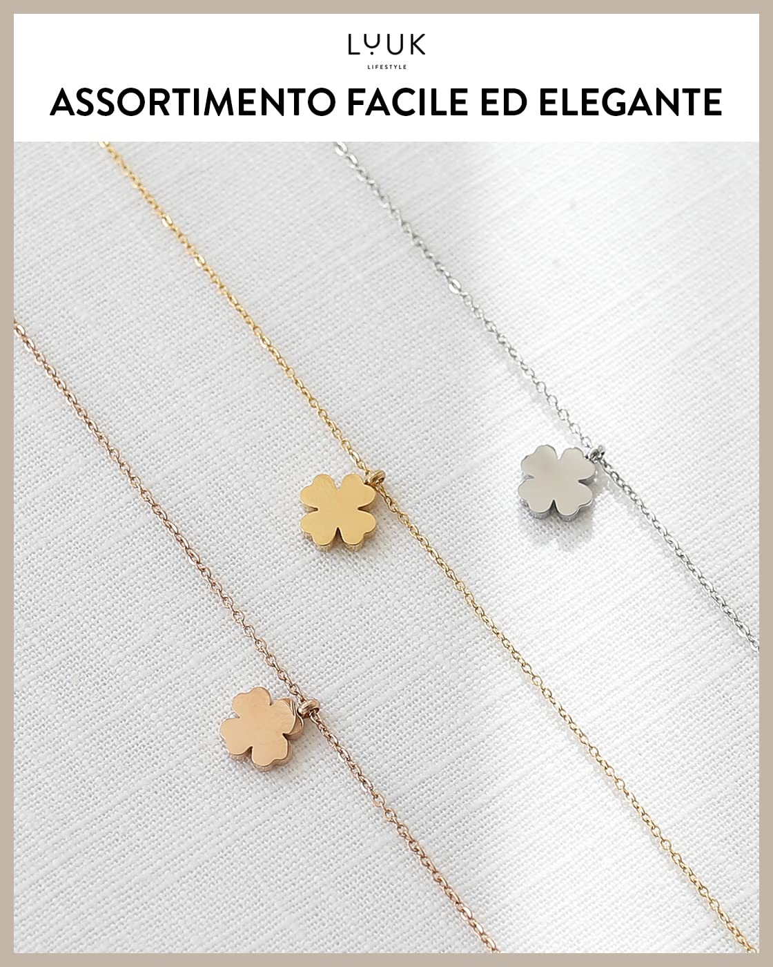 LUUK LIFESTYLE Collane femminili in acciaio inox con ciondolo, gioielli alla moda per tutti i giorni, compagni di viaggio, vacanze o vita quotidiana, idea regalo alla moda, in argento, oro e rosa