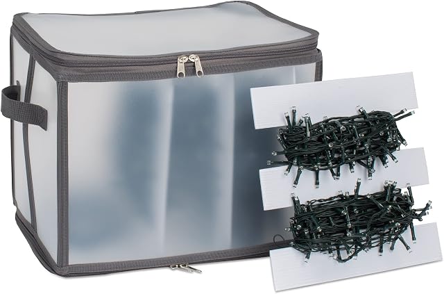 Christmas Village Icicle Lights Storage Decorations Holder Large Plastic Bag Box Cube Xmas Perfect for Light Baubles Tinsel  Frost Transparent (Grey)