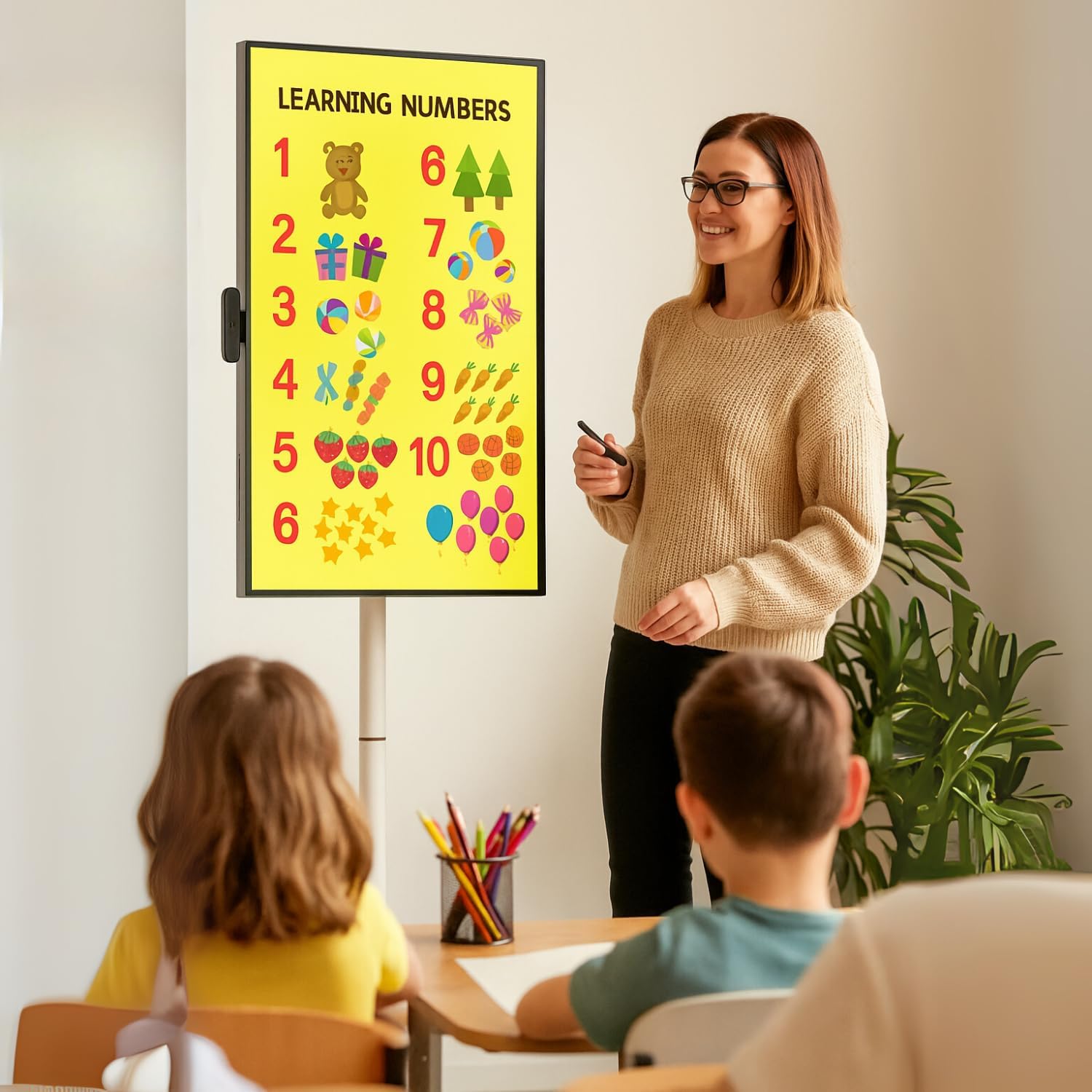 Monitor Touchscreen 32" Tela Interativa IPS Full HD Wi-Fi 2,4/5GHz Bluetooth Lousa digital com Câmera Magnetica, Comando de Voz IA e Pedestal para Apresentações, Sala de Aula e Recepção