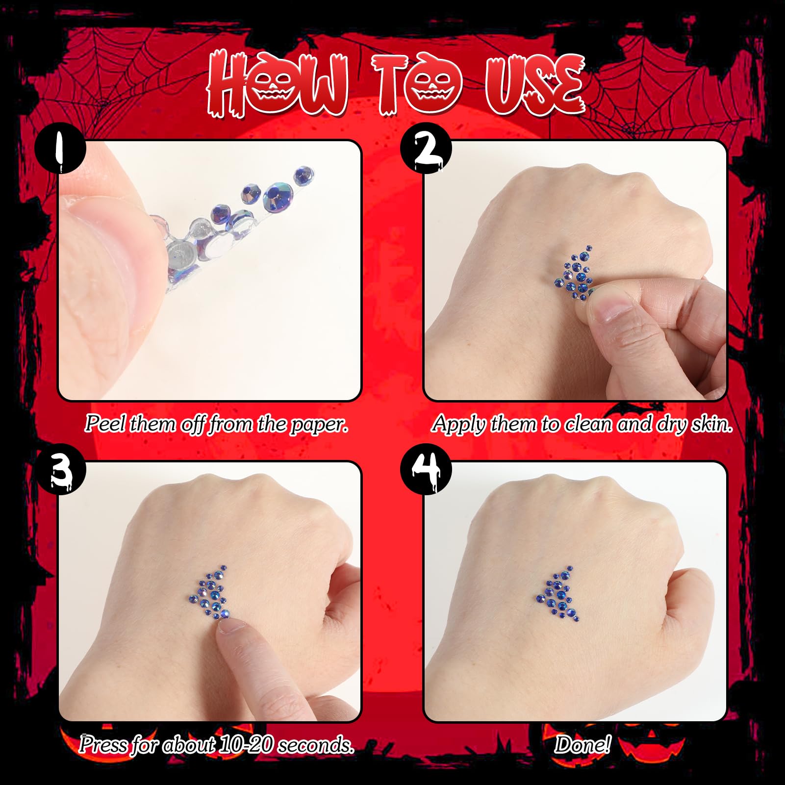 HOWAF 6 PCS Halloween Face Stickers Jewels - Image 3
