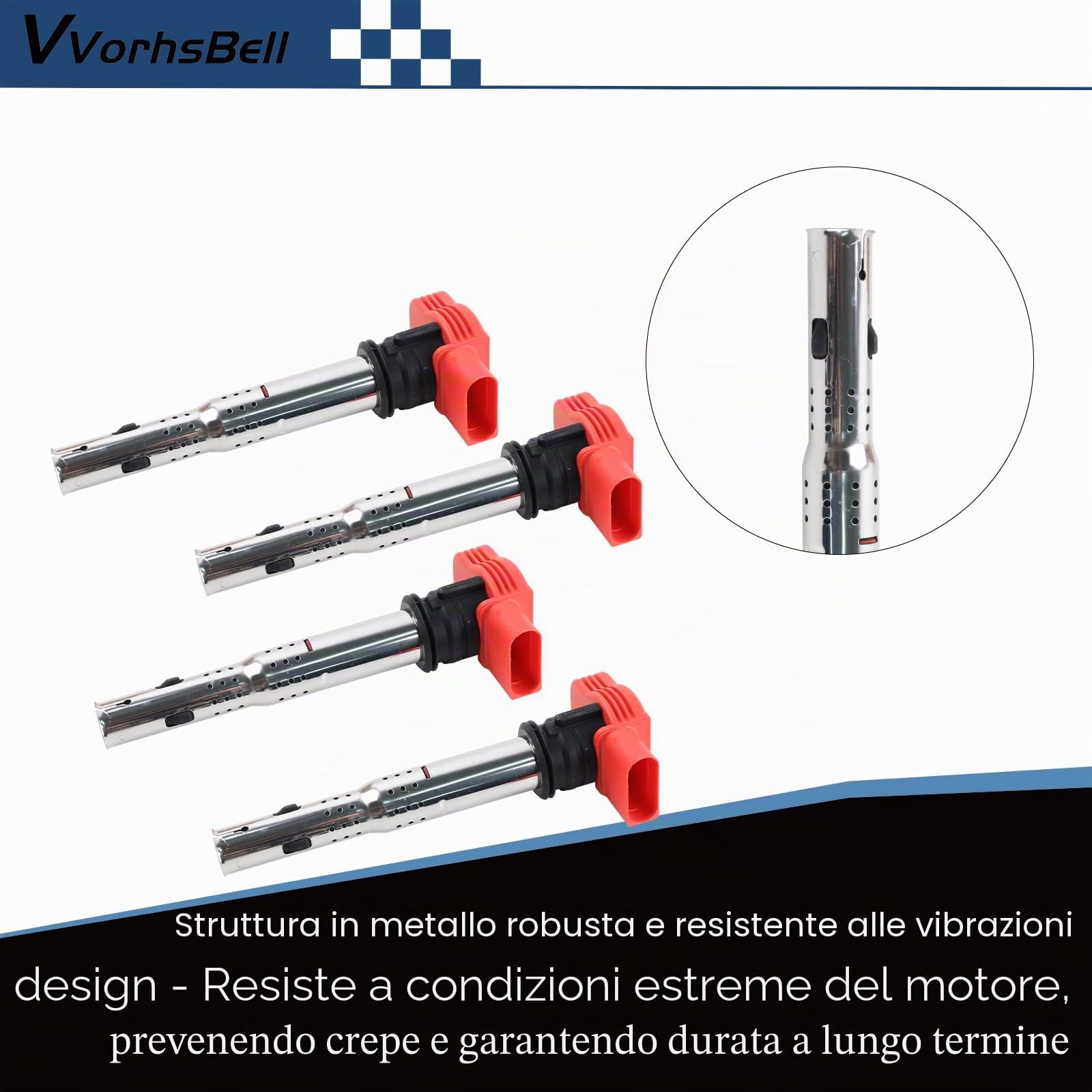 Bobina di accensione per Audi A4 A5 R8 2.0T e VW Golf GTI MK6 2.0T High Energy, alloggiamento in metallo, resistente alle vibrazioni, confezione da 4 pezzi