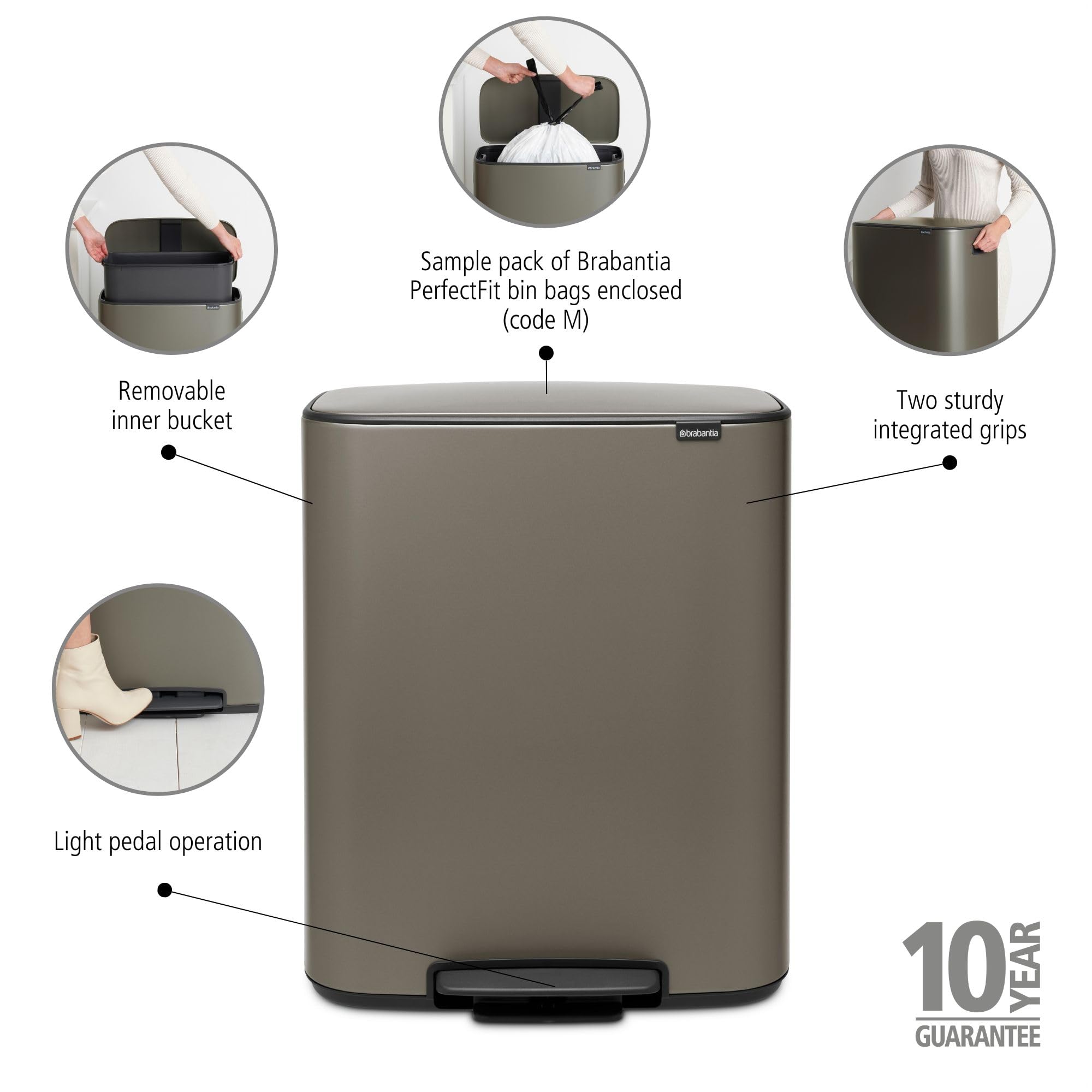 brabantia Bo ペダル・ビン Brabantia Bo Pedal Bin - 1 x 60L Inner Bucket (Platinum) Waste