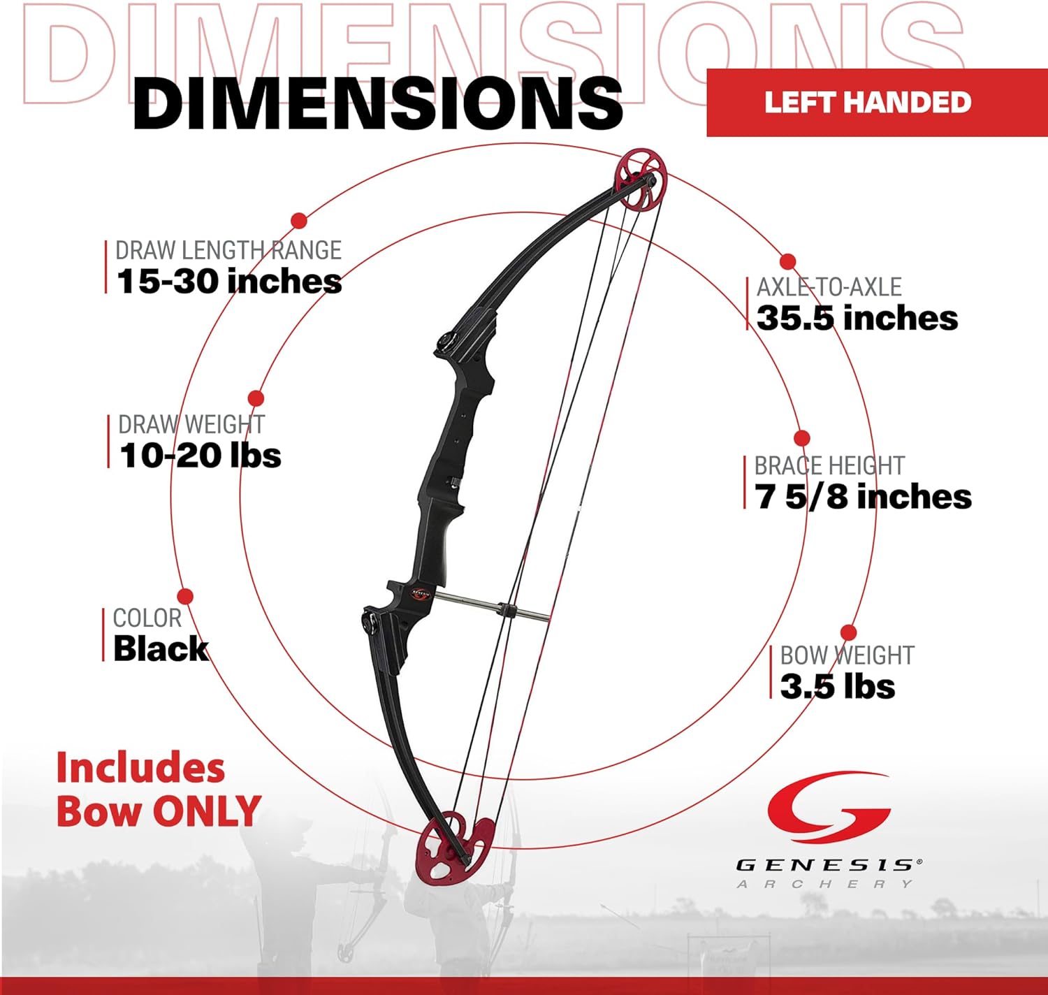 Genesis Archery Compound Bow w/Adjustable Draw Length from 15"-30" & Adjustable Draw Weight Range of 10 to 20 Pounds for Left-Handed, Black (2 Pack)