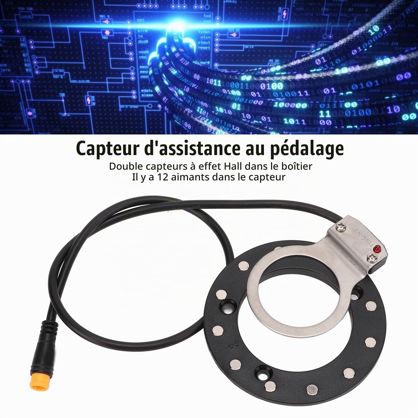 Asixxsix Capteur d'assistance au pédalage à 12 aimants avec Double capteur à Effet Hall (big Hole) pour vélo électrique