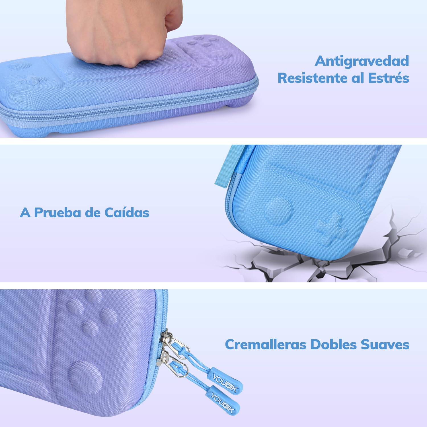 Younik Switch Funda para Switch 2017, 14 en 1 Paquete de Accesorios Para Switch con Estuche de Transporte, Accesorios Protectores Para Switch y J-Con, Estuche Para Tarjetas de Juego, Azul y Violeta