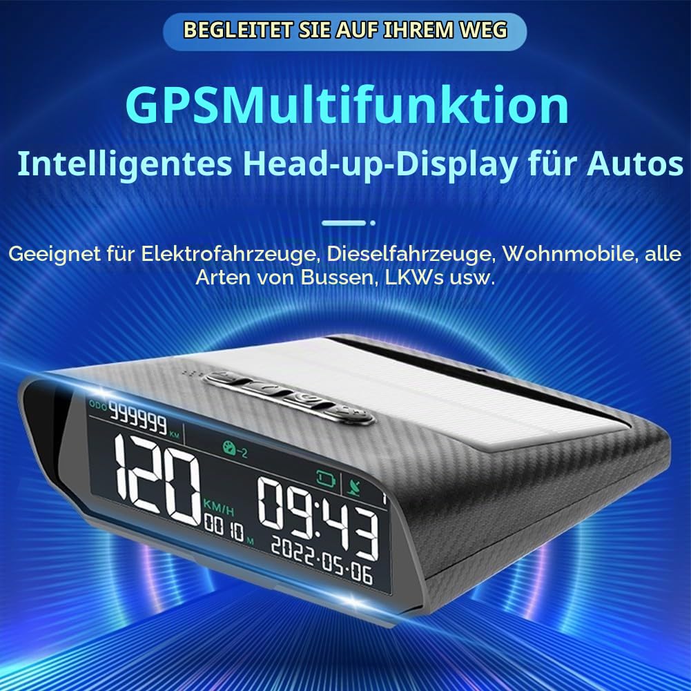 Auto Digital Head-up Display X100 mit Solar USB Power Fahrzeug GPS HUD für Geschwindigkeitsalarme Müdigkeit Fahrerinnerung Kompatibel mit allen Modellen