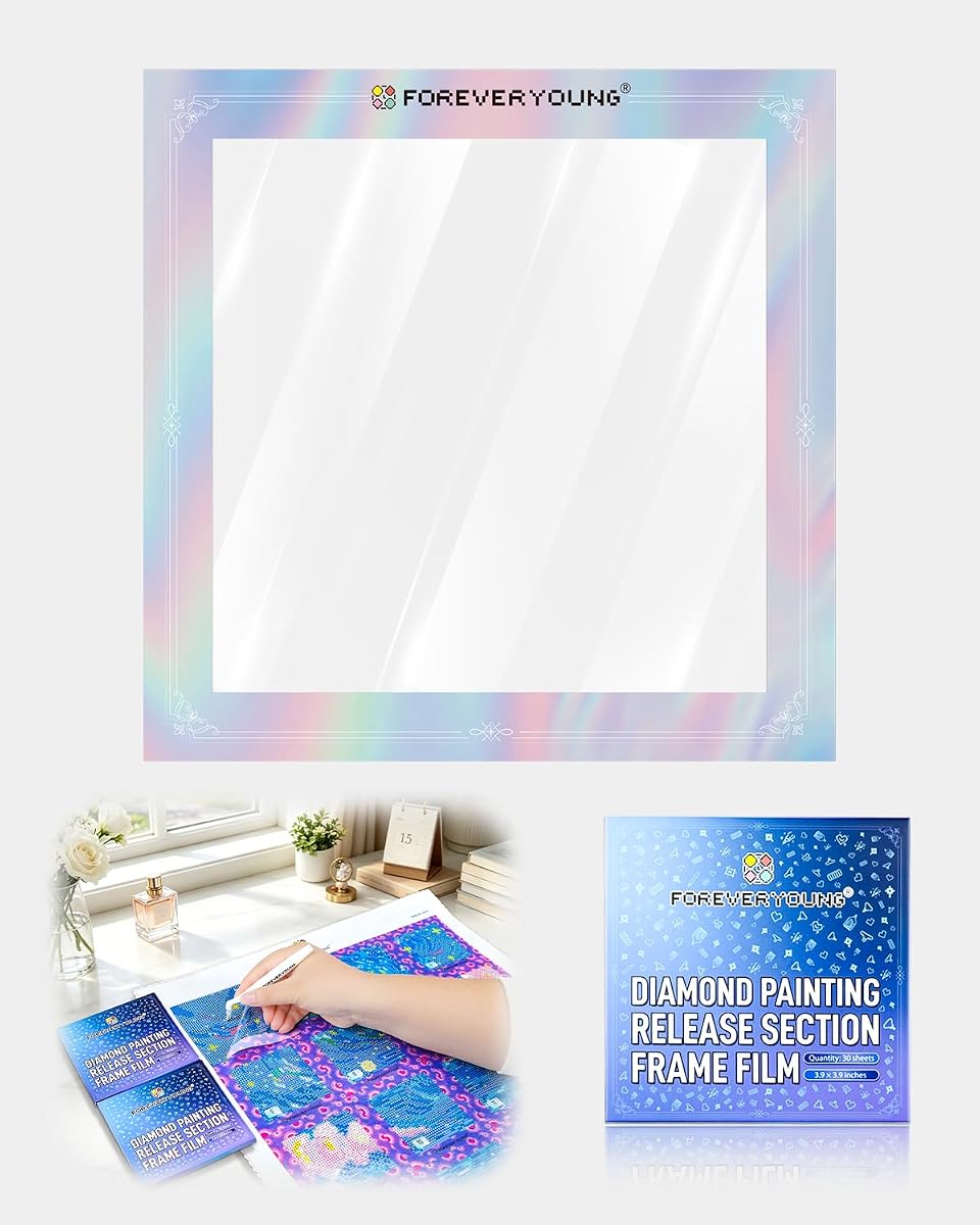 Película de liberación de arte de diamante reutilizable ForeverYoung 30 PIEZAS Gradient Rainbow | Papel antiadherente para pintura de diamantes. Las hojas reutilizables de 10× 10 cm ayudan a seccionar las ilustraciones fácilmente y mantener el espacio de trabajo limpio.