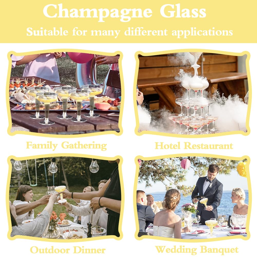 Bicchieri da champagne in plastica, 50 pezzi, 120 ml, trasparenti, riutilizzabili, per feste, matrimoni, compleanni, lauree