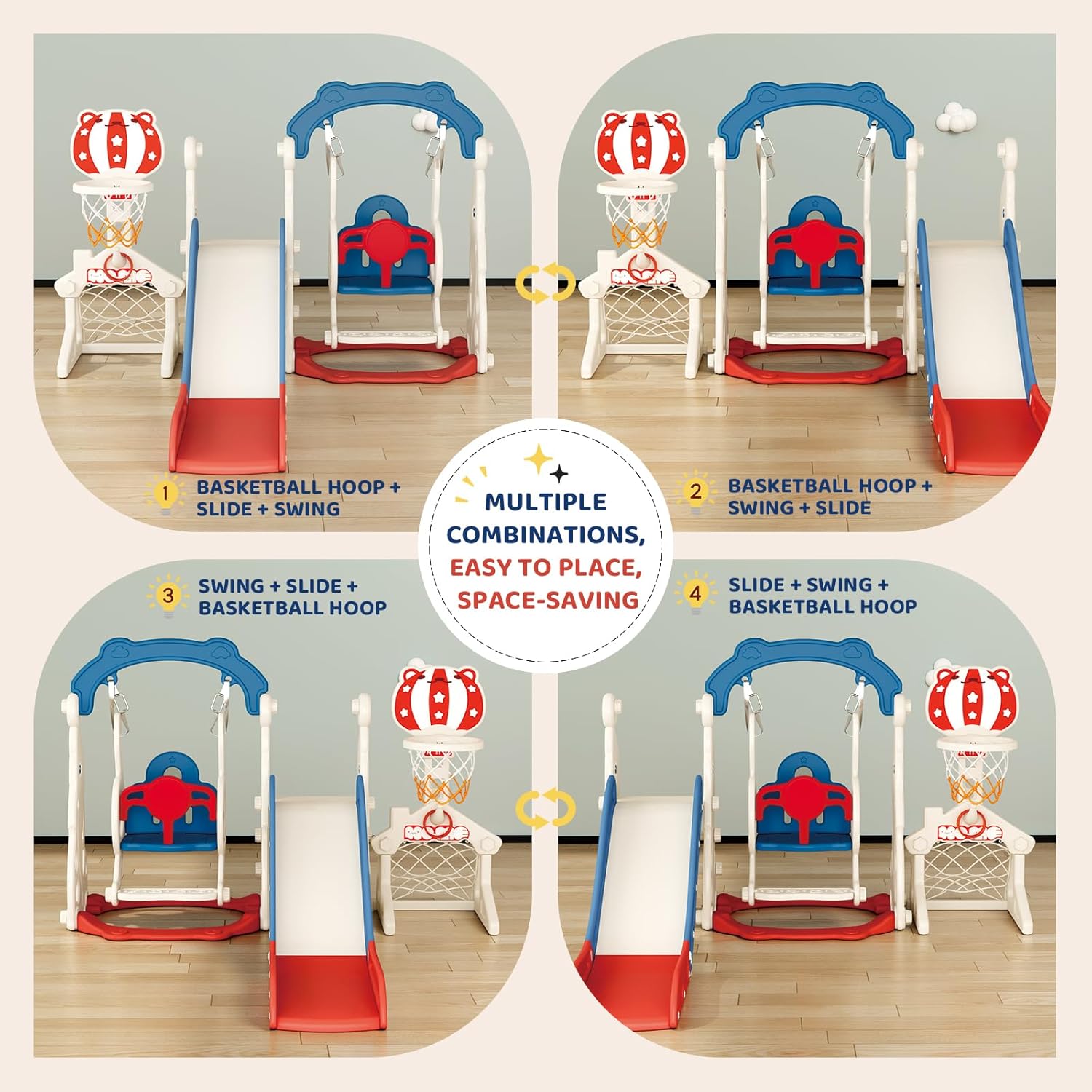 Toddler Slide, 6 in 1 Toddler Playset - Upgrade with Kids Slide, Swing, Soccer and Ring Toss for Age 1-3, Indoor and Outdoor Playground