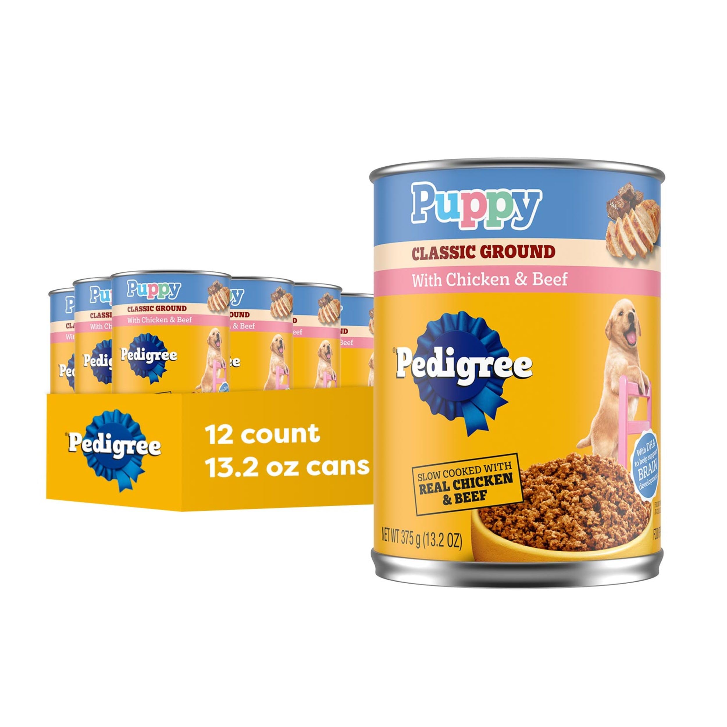Pedigree Puppy Chopped Wet Dog Food, Chicken & Beef, 13.2 oz, 12