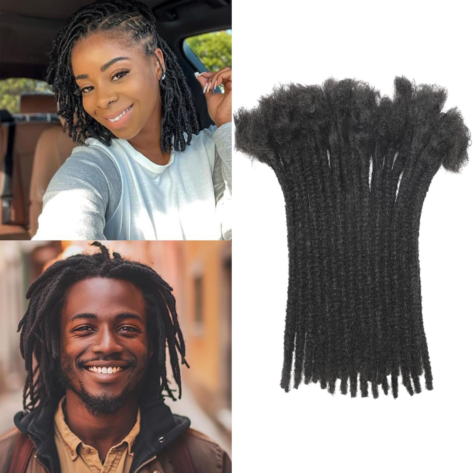 QIDESHENG 8 Inch Dreadlock Extensions Synthetic Hair 30Strands 0.8 Width Handmade Dreads Hair Extensions Reggae Braids Locs Synthetic Hippie Single Ended Dreads for Women/Men/Kids (1B