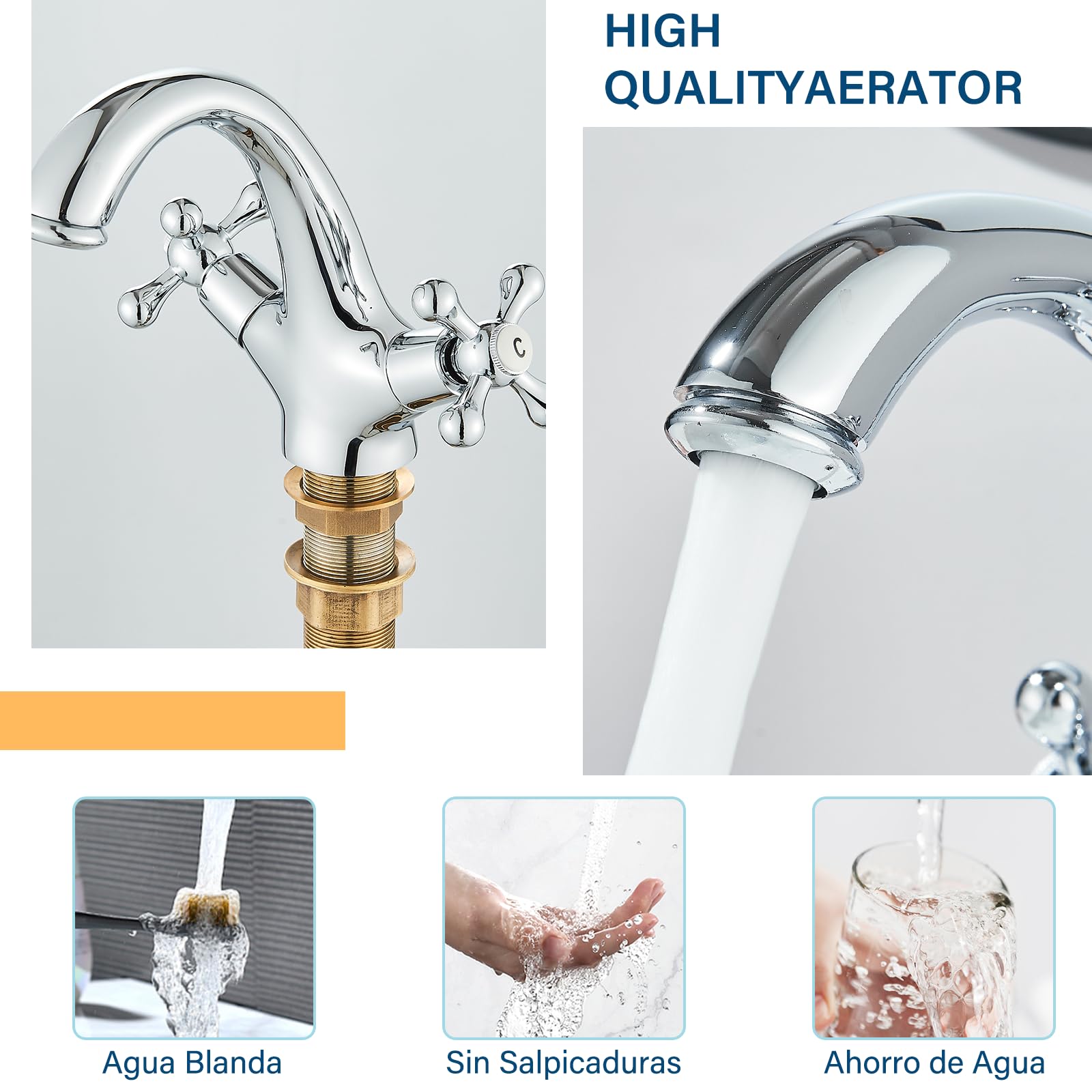 Grifo Mezclador con dos Mandos en Cruz para Lavabo Estilo Victoriano Tradicional Grifo de Lavabo vintage Cromado