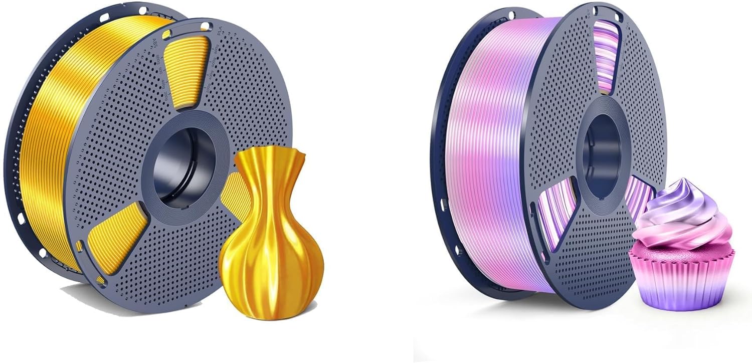 SUNLU Silk Filament 1.75mm 1kg Light Gold and SUNLU Silk Rainbow Filament Rainbow Silk 03