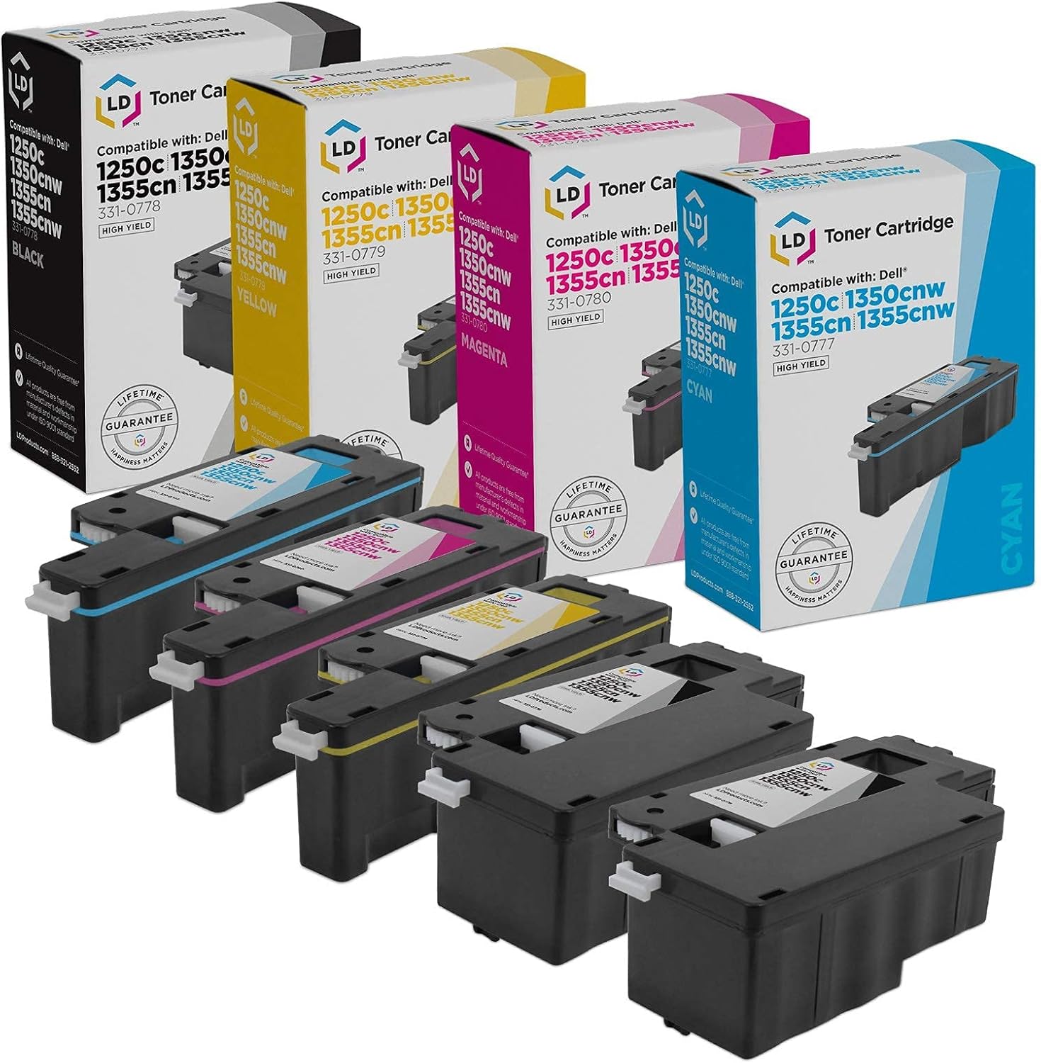LD Products Compatible Toner Cartridge Replacement for Dell Color Laser C1760nw, C1765nf, C1765nfw, 1250C, 1350cnw, 1355cn, 1355cnw High Yield (2 Black, 1 Cyan, 1 Magenta, 1 Yellow, 5-Pack)