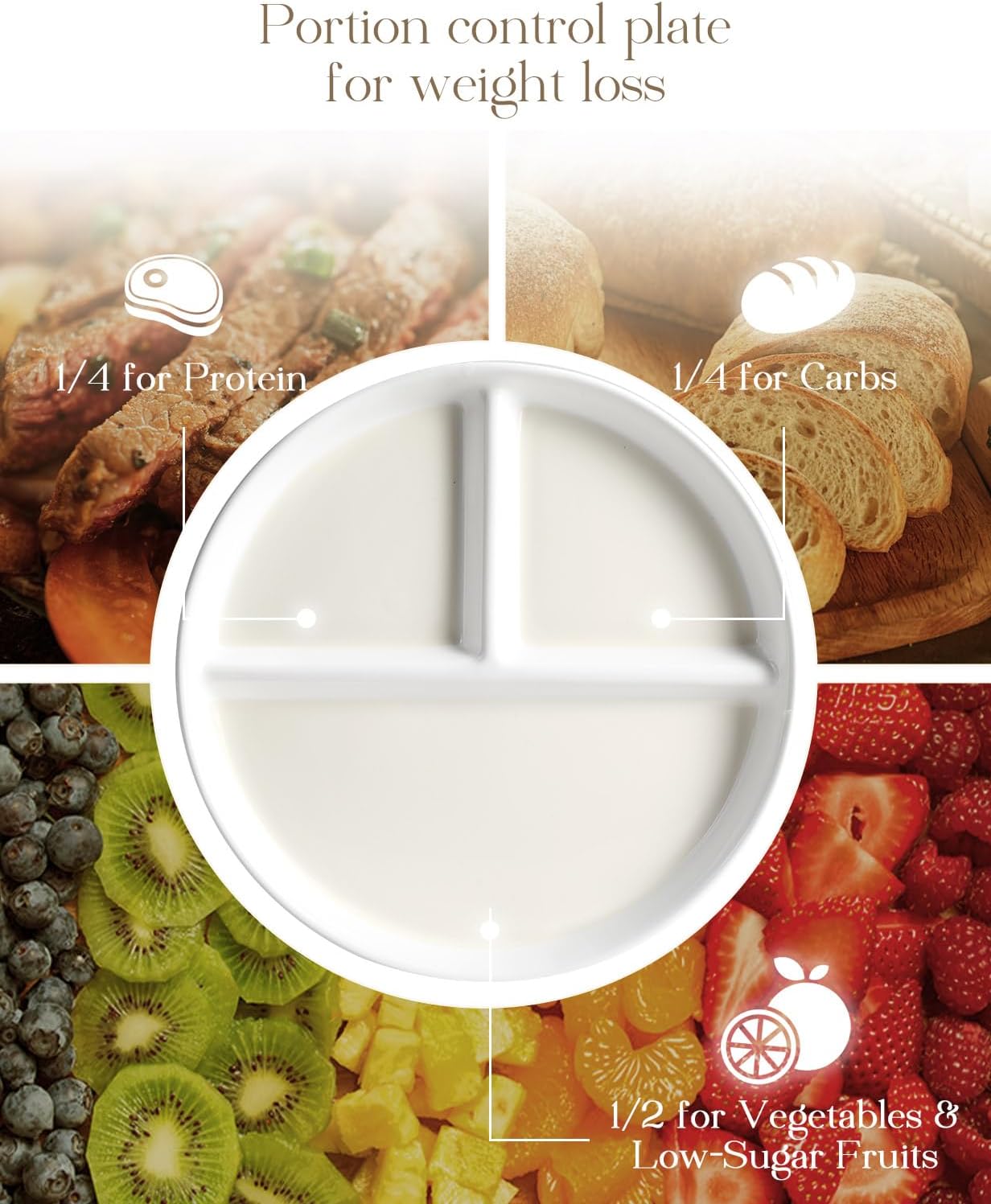 AISBUGUR Ceramic Portion Control Plate for Weight Loss,9-Inch Divided Plate for Adults,3-Compartment Portion Plate for Healthy Eating,Dishwasher & Microwave Safe,White - Image 3