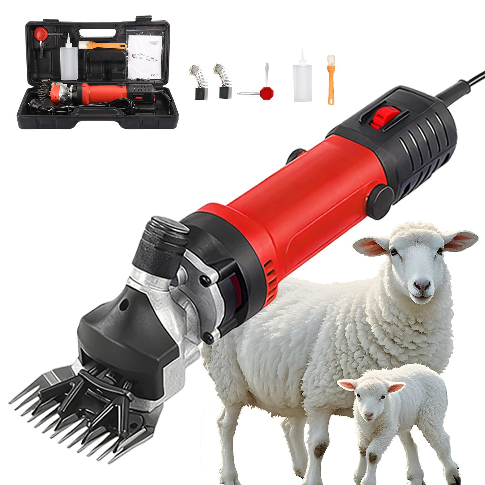 Professional electric sheep clipper 690W Electric sheep shearer 6 speeds For sheep goat alpaca camel and angora rabbit hair Red